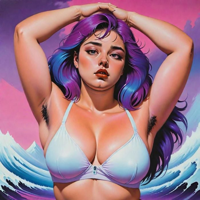 fantasy painting, vaporwave, thicc AF, queer, dgirl, hairy armpits