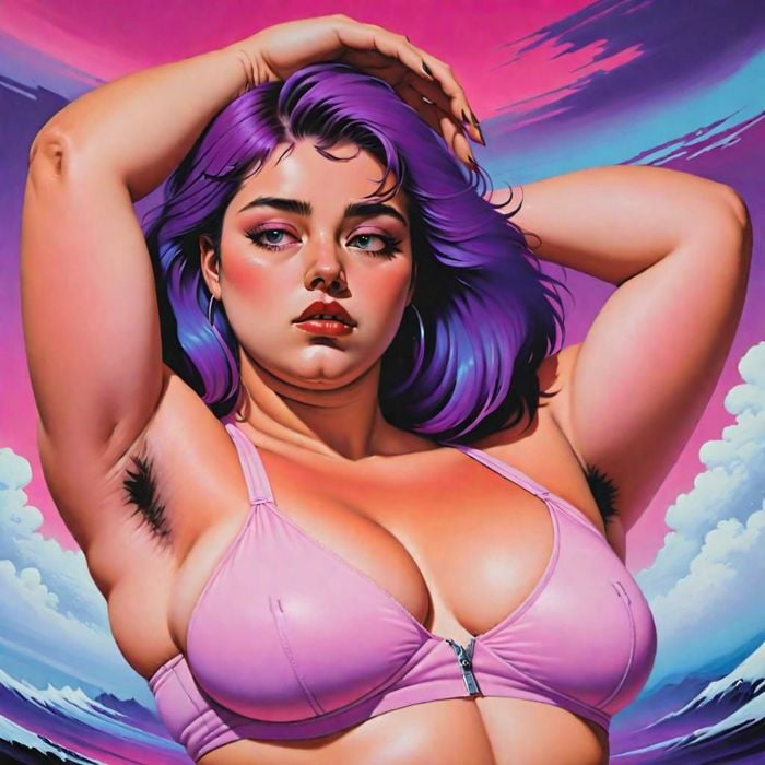 fantasy painting, vaporwave, thicc AF, queer, dgirl, hairy armpits