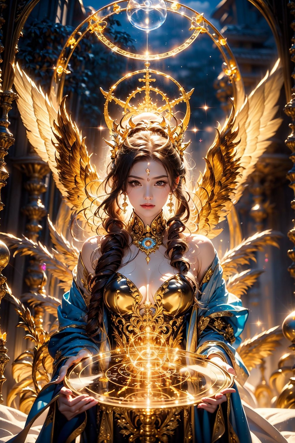 goddess,  holy light , crown,  light of wings,  magic circle,<lora:EMS-286888-EMS:0.800000>