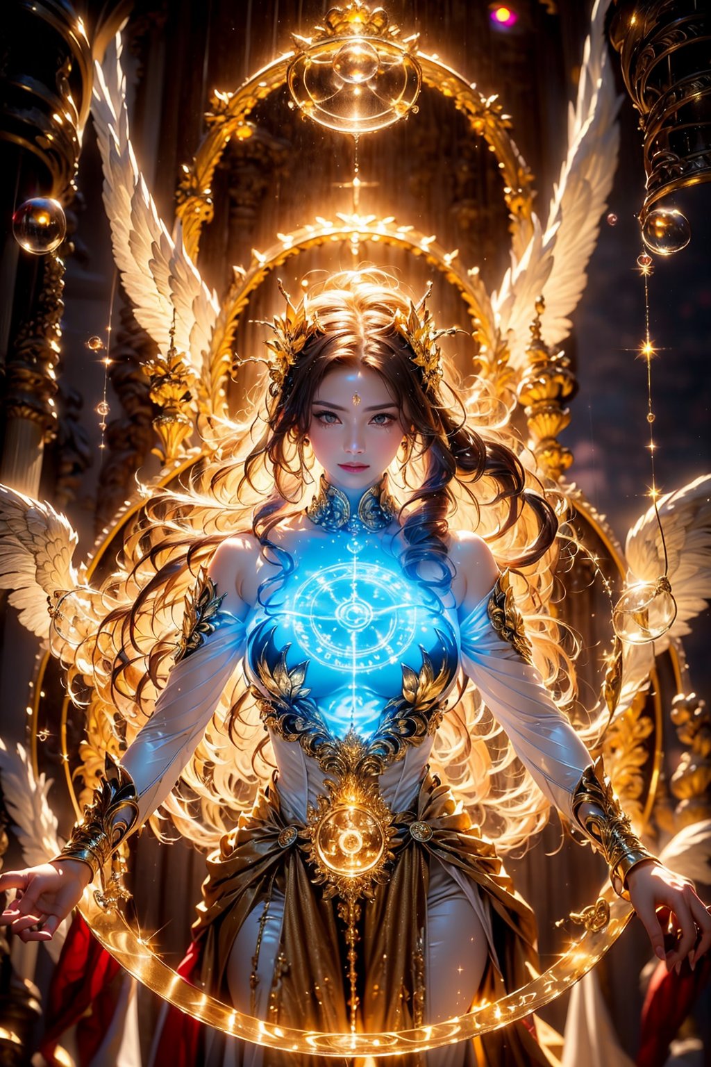 goddess,  holy light , crown,  light of wings,  magic circle,<lora:EMS-286888-EMS:0.900000>