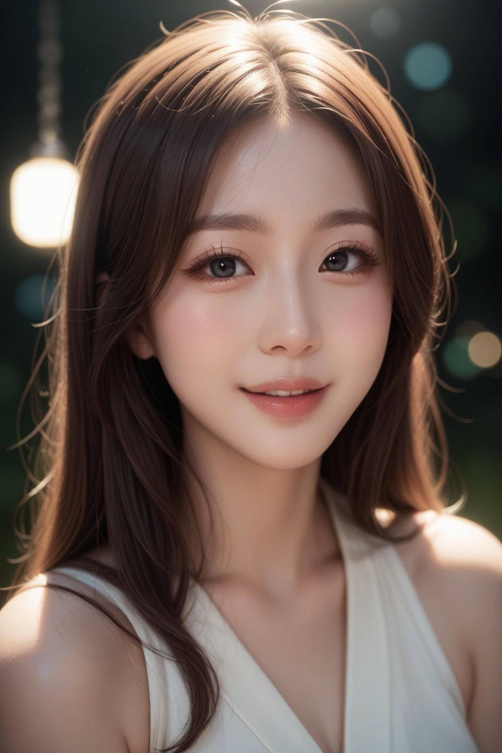 score_9, score_8_up, score_7_up, masterpiece, best quality, 
BREAK
1girl, solo, Japanese girl, Beauty, beautiful eyes, long eyelashes, black eyes, smile, long hair, brown hair, upper body, black eyes, lips, realistic, out of focus foreground and background, depth of field, soft bokeh, soft lighting bathes the body and face, 
