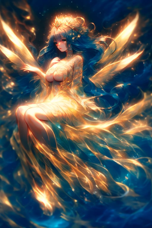 Solo fairy with wings and wavy hair , beauty, nude, covered by transparent dress, lying down in water
dreamt of being enveloped by the gentle rhythm of water, my heart wandering through a realm of floral fragrance. Daisy
Masterpiece, details, big breast, 8k 
