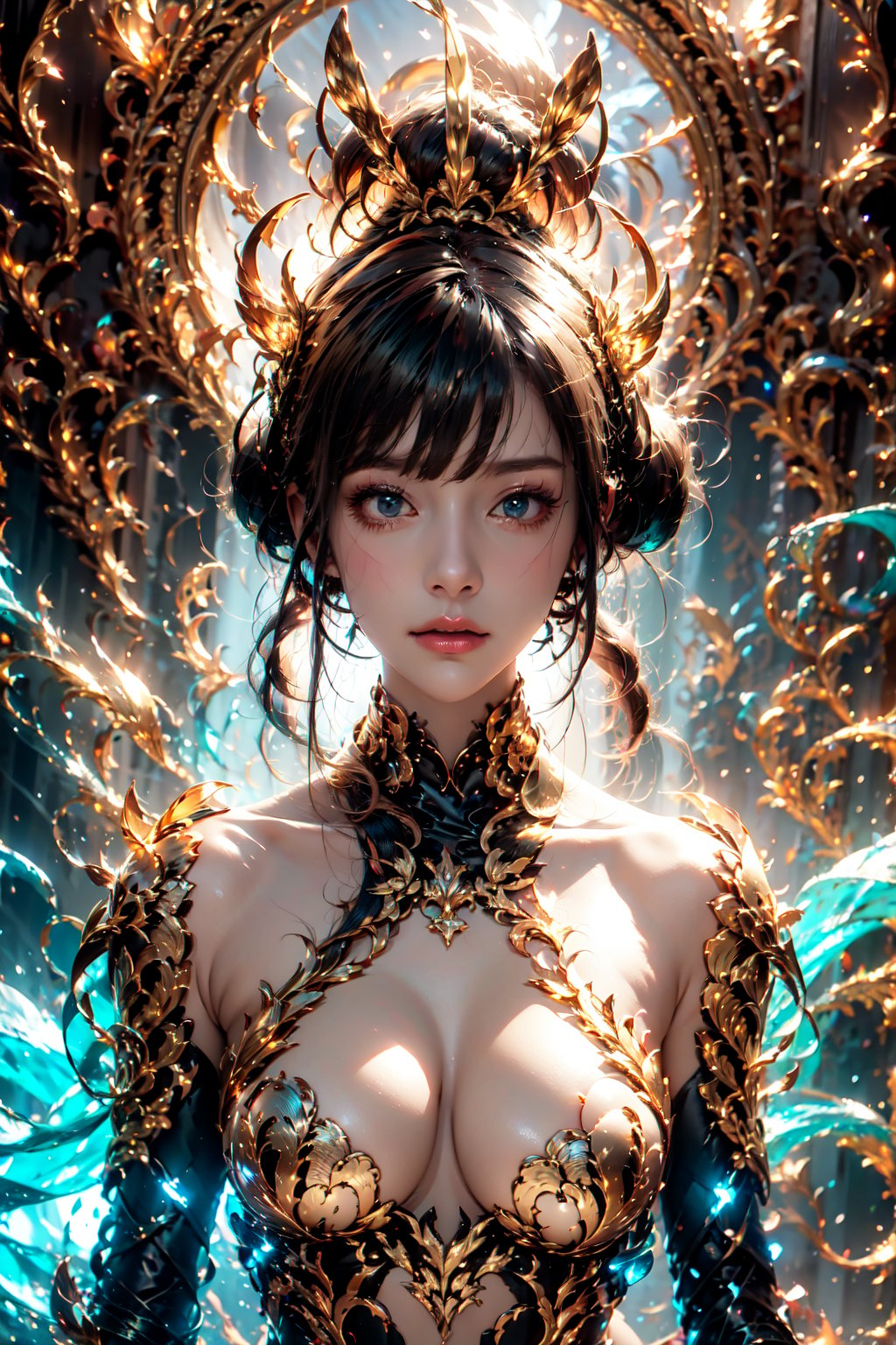 (goddess), (naked), (magic circle), best quality,  masterpiece,  beautiful and aesthetic,  16K,  (HDR:1.4),  high contrast,  bokeh:1.2,  lens flare,  (vibrant color:1.4),  (muted colors,  dim colors,  soothing tones:0),  cinematic lighting,  ambient lighting,  sidelighting,  Exquisite details and textures,  cinematic shot,  Warm tone,  (Bright and intense:1.2),  wide shot,  by playai,  ultra realistic illustration,  siena natural ratio,  anime style,  (Renaissance fantasy theme:1.2),  (cute girl costume:1.4),  half body view,  long length layered bob cut,  (expressionless:0.8),  Orange bracelet,  wearing a beautiful white outfit and furry white hat. Vintage art style,  a beautiful Swedish girl,  icy eyeshadow,  Pale skin,  a pearl necklace,  Mistyrose-hued portrait blending styles of John Raymond Garrett,  Richard Corben,  Gahan Wilson,  featuring detailed facial features with sharp eyes and soft skin texture,  chiaroscuro lighting,  high contrast,  pen and ink,  ultra fine detailing.,<lora:EMS-287217-EMS:1.000000>