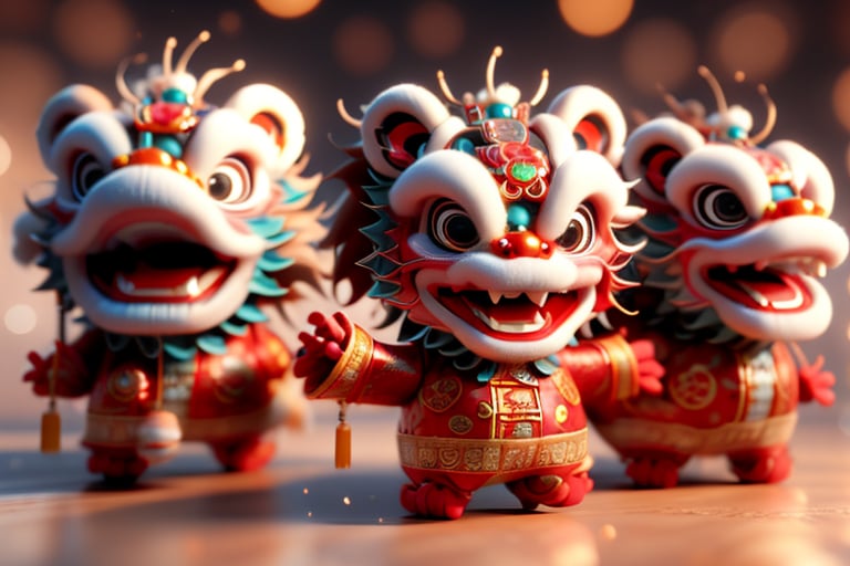 chinese girl singing with happy face , normal girl
background with lion dance , chinese
cute version.3D model. 