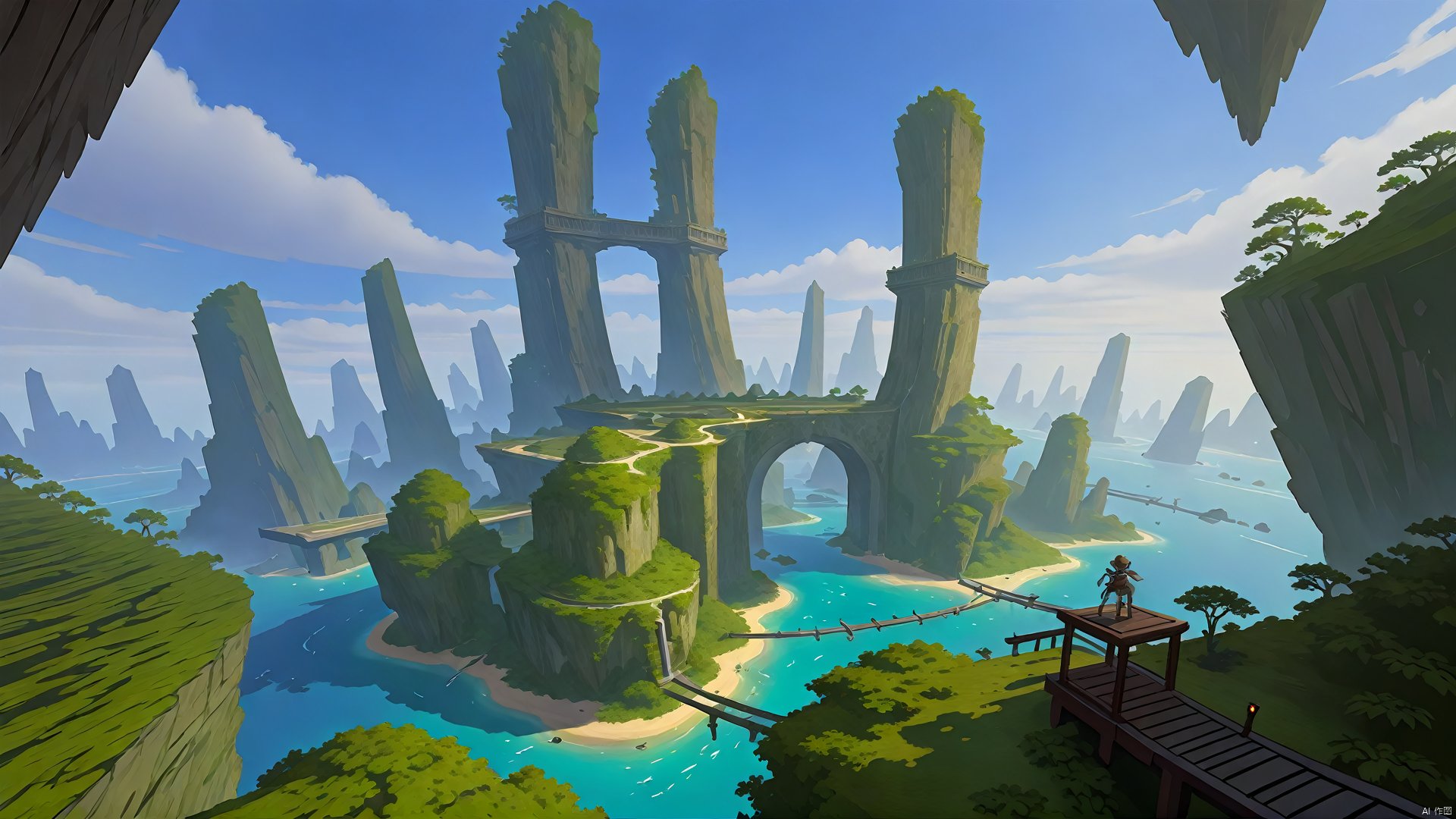 Ash, fantasize about giant chained bridges and sky gate buildings on hovering islands