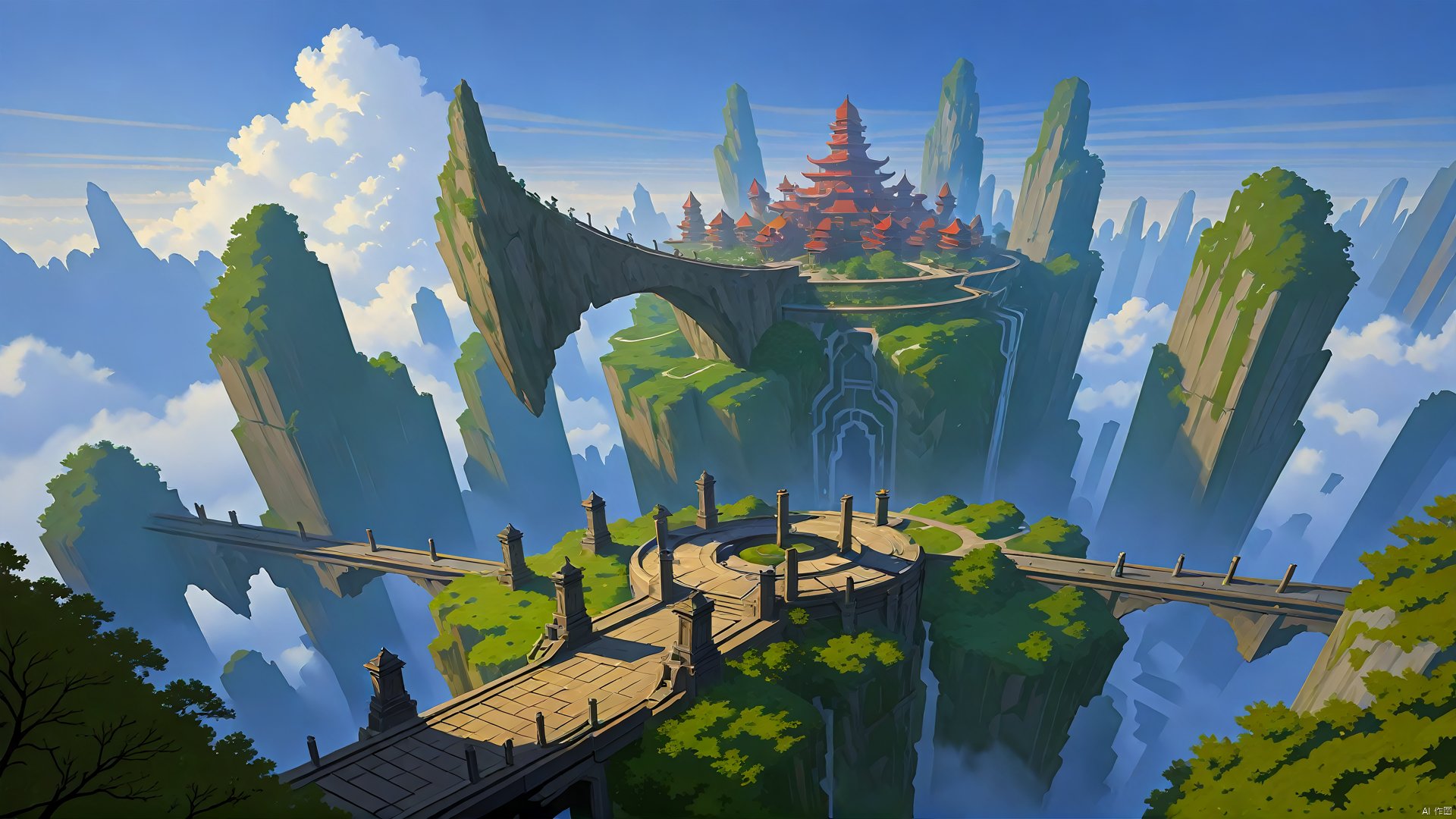 Ash, fantasize about giant chained bridges and sky gate buildings on hovering islands