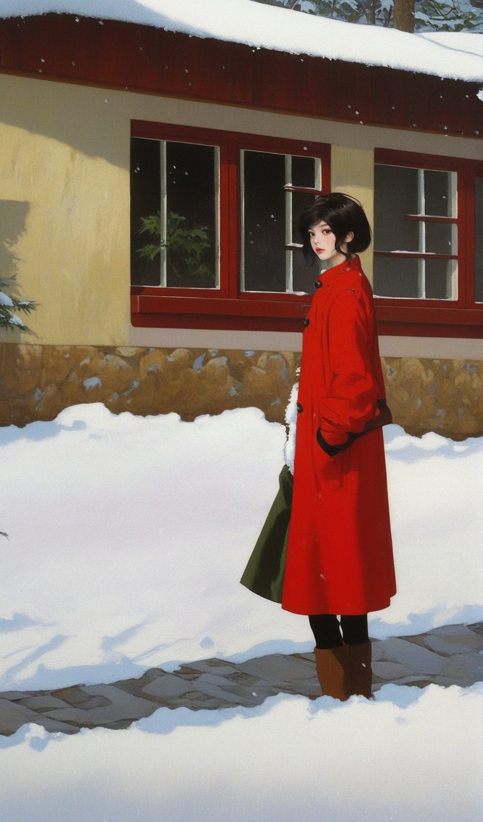 ((Hyper-Realistic)) photo of a beautiful girl standing in front of cabin,outdoors,20yo,kusanagi motoko,detailed exquisite face,detailed soft skin,perfect female form,model body,coat and skirt,
modern style cabin,window,snow,snowing,street,trees,brick and concrete and stone material,no wood material,black and dark red material,SUV on snow road
BREAK
aesthetic,rule of thirds,depth of perspective,studio photo,trending on artstation,(fullbody wideshot),(girl and cabin and SUV focus:1.2),(Hyper-realistic photography,masterpiece,ultra-detailed,intricate details,16K,sharp focus,high contrast,kodachrome 800,HDR:1.2),by Karol Bak,Gustav Klimt and Hayao Miyazaki,
real_booster,ani_booster,w1nter res0rt,art_booster