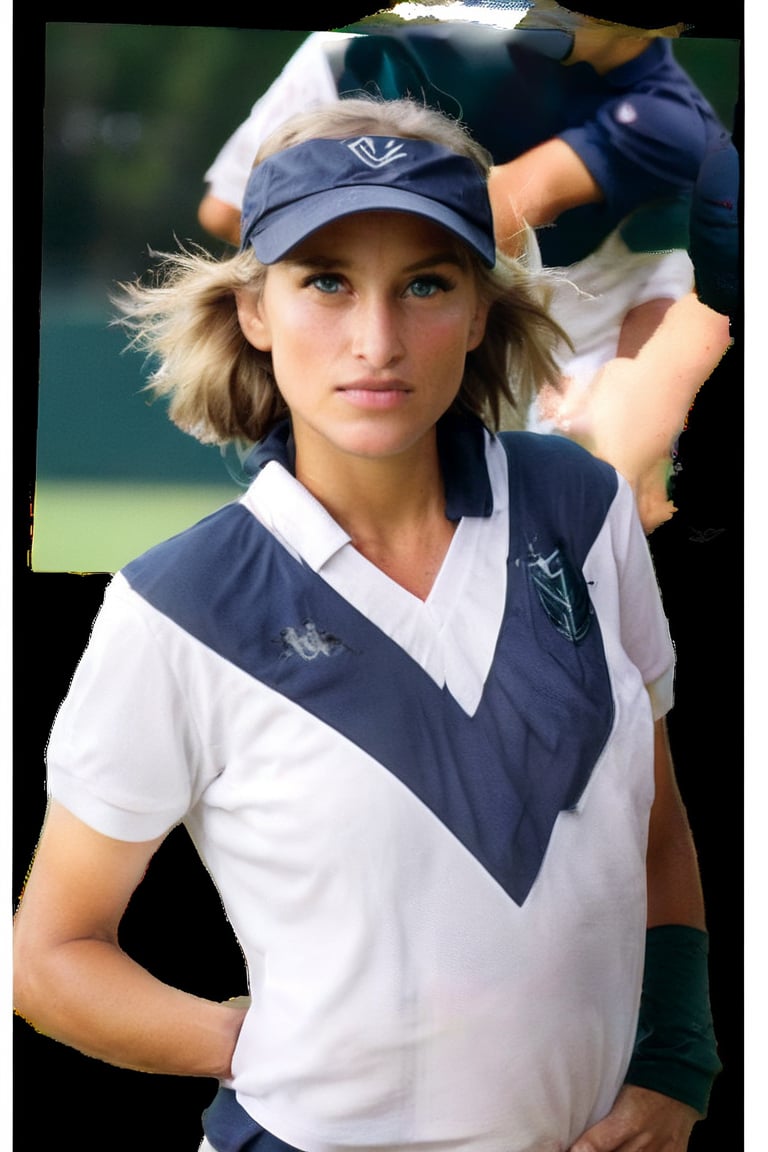 rshlf girl Polo player,  wearing a Vlzblnc polo shirt, inspired in vlzblnc jersey, portrait photo by annie leibovitz,vlzblnc