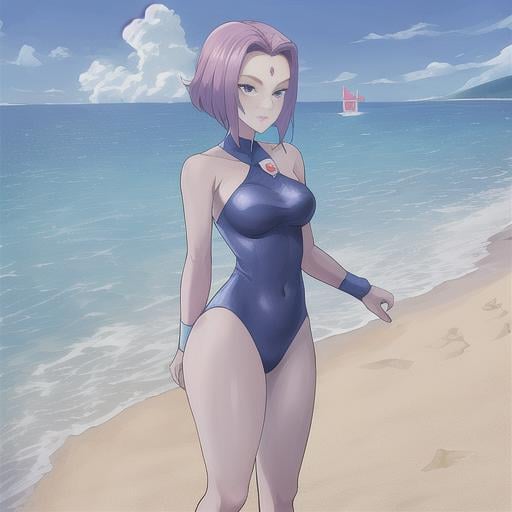 raven (dc), beach, masterpiece, best quality,