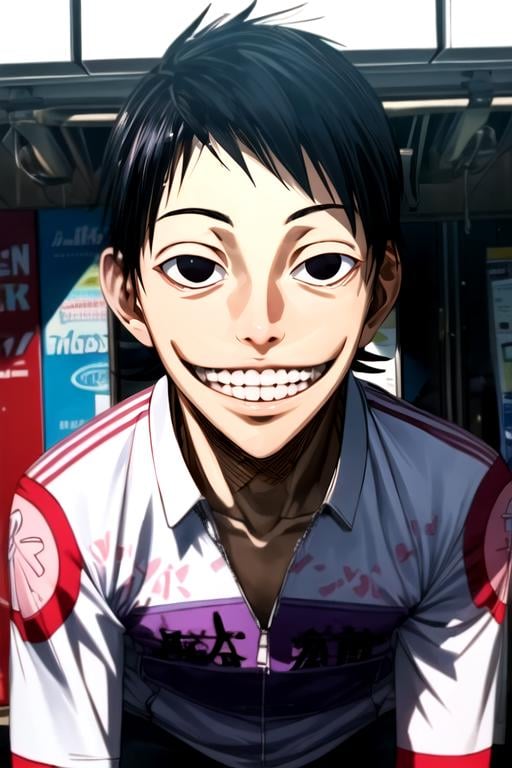 (best quality:1.1), (masterpiece:1.4), illustration, looking at viewer, upper body, , , (semi-realistic:1.4), 1boy, solo, male focus, <lora:akira_midousuji:0.92>, akira_midousuji, black hair, black eyes, teeth, businessman costume, garage,