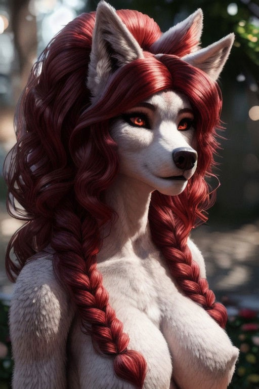 Female, (((anthro))), (((fluffy female wolf, red hair, large hairstyle, intricate hair style)))detailed, ambient light, (detailed lighting), (ambient light on the body),(((sharp focus, masterpiece, 8k, 4k, raw photo, best quality, hi res, high resolution, high details, ultra realistic, absurd res, ray tracing))), (eyelashes), (tail),