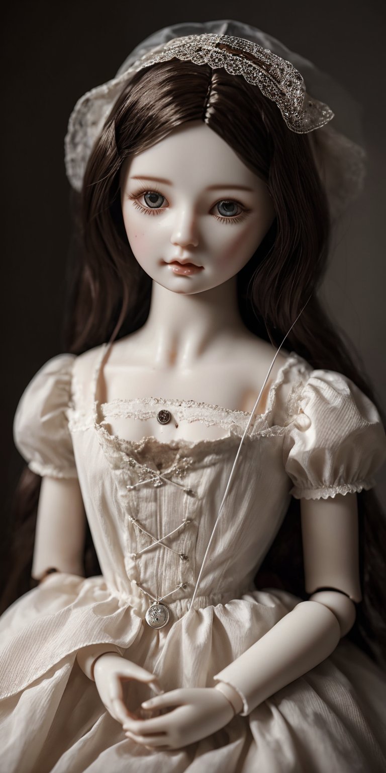  A porcelain doll with vacant eyes and a cracked porcelain tear sits atop a dusty music box. As the moonlight illuminates it, a haunting melody plays, filled with echoes of a forgotten past. (cinematic, melancholic, detailed)
,porcelain_art,photorealistic,Masterpiece