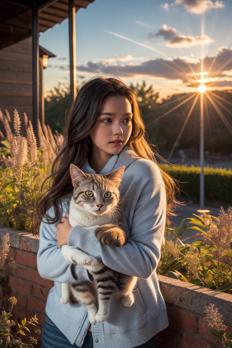Cat and butterflies and girl
Backlight , sunset