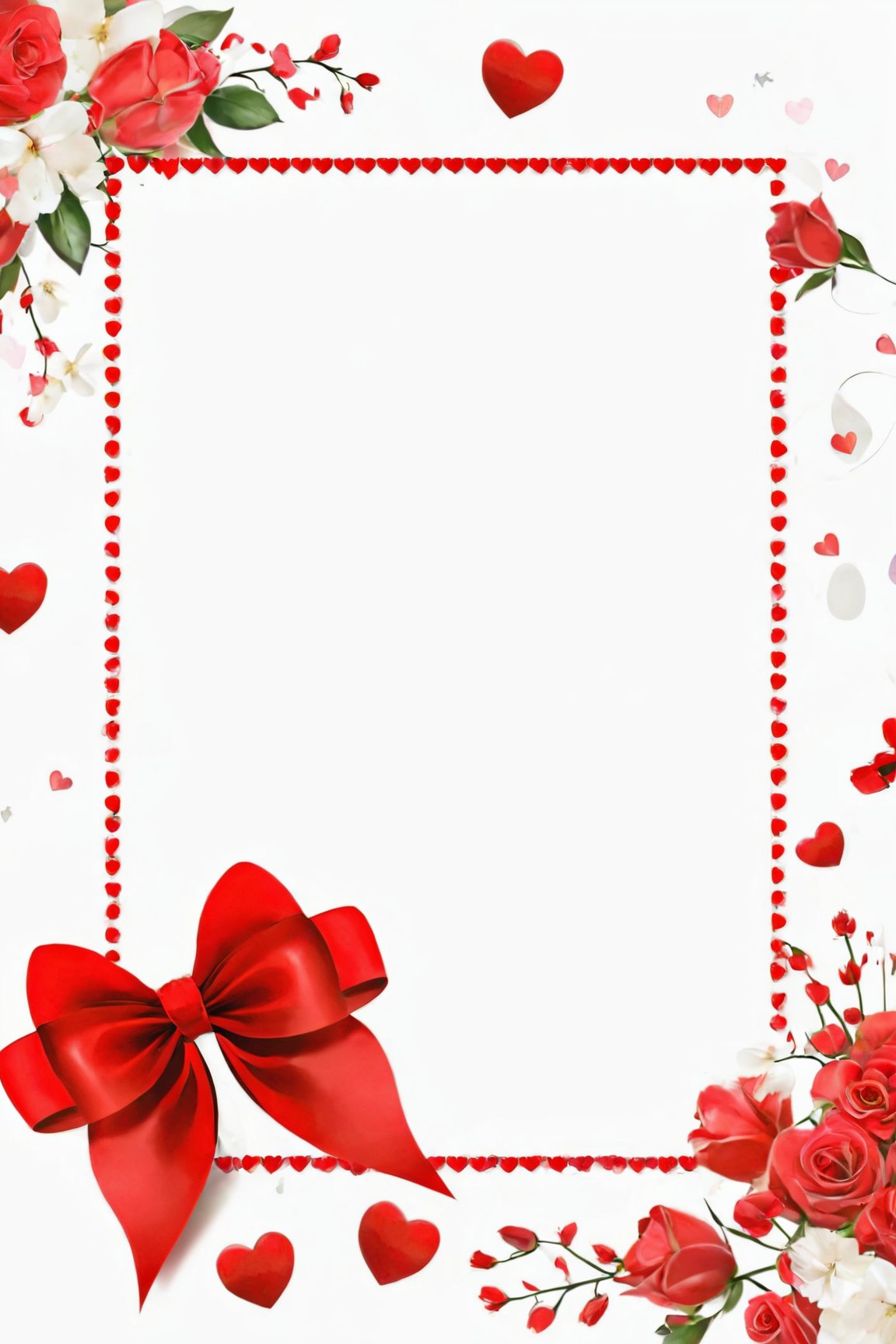 AiArtV,Valentines Day, simple background,white background,bow,ribbon,flower,red bow,no humans,red flower
