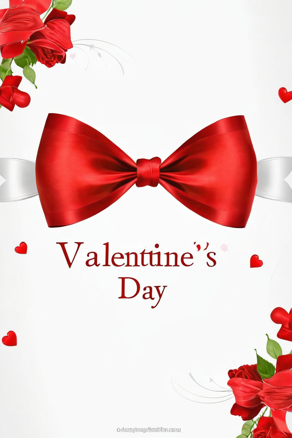 AiArtV,Valentines Day, simple background,white background,bow,ribbon,flower,red bow,no humans,red flower