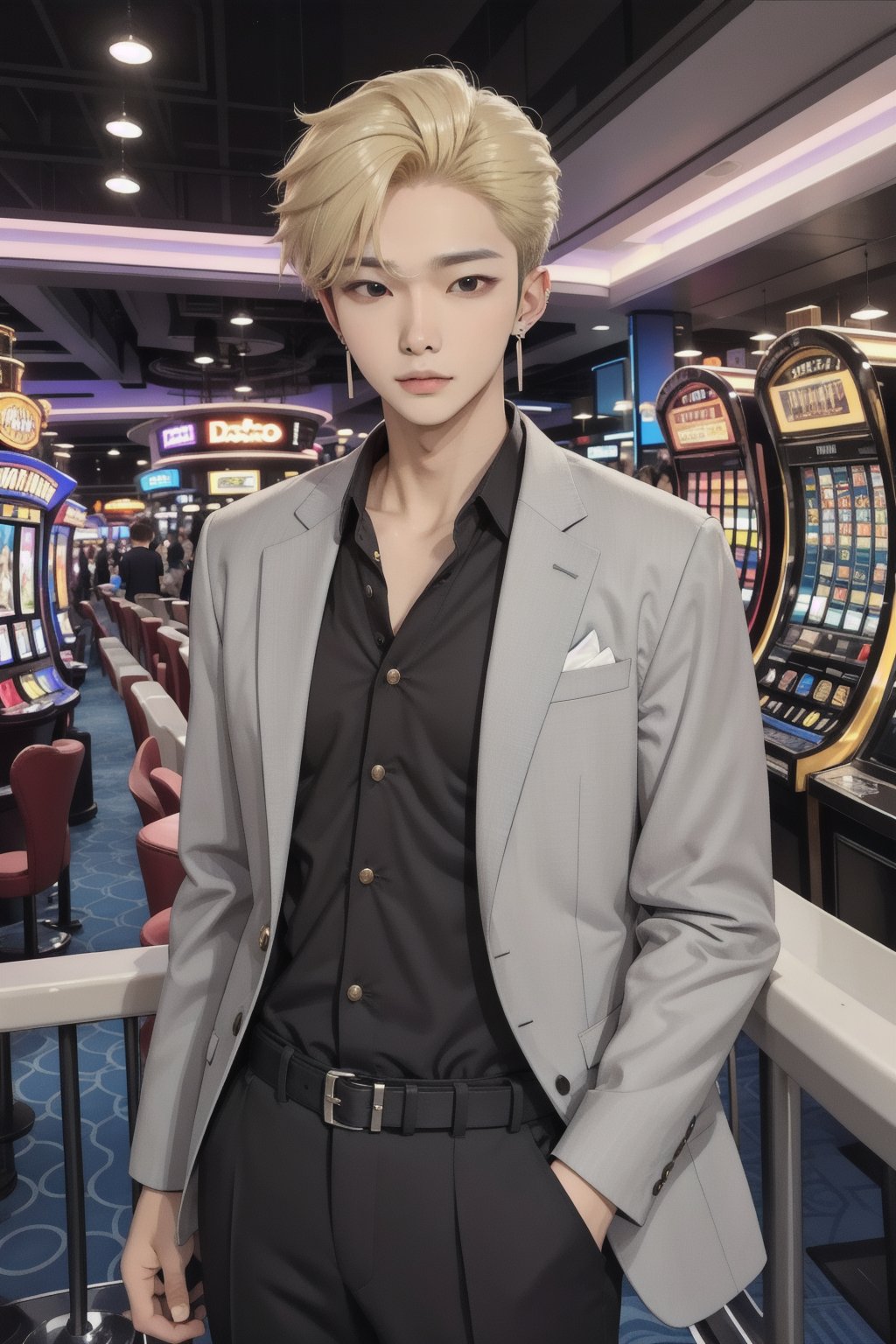 male face,ikemen, kpop,ikemen, kpop,ikemen, handsome, earrings, blue and blond hair, suits, earrings, young handsome asian male,young handsome asian male, casino