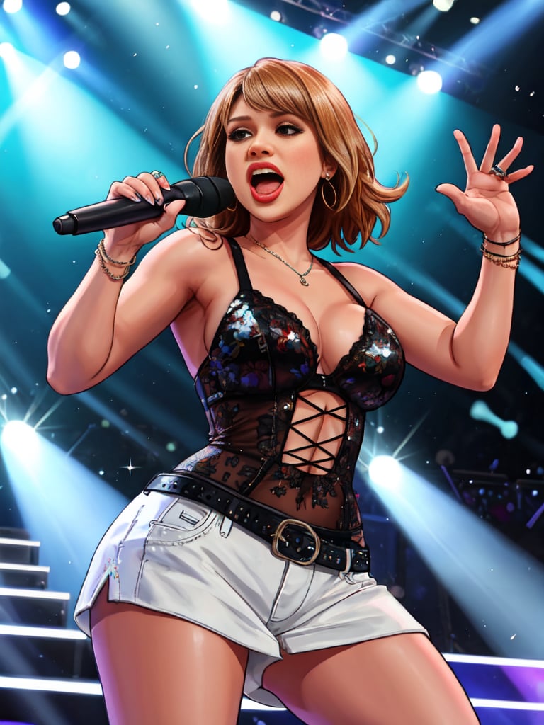 add_detail, masterpiece, Kelly Clarkson singing and dancing on the American Idol Stage. 