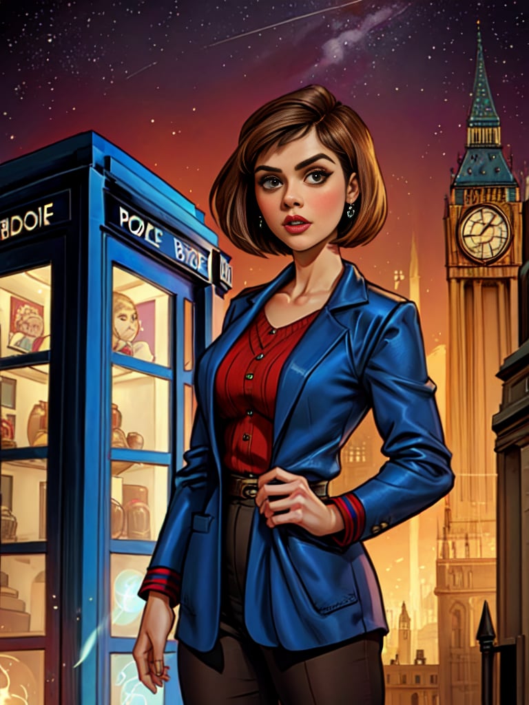 add_detail, masterpiece, Jenna Coleman as Clara Oswald, Doctor Who, TARDIS, Alien invasion of London, 