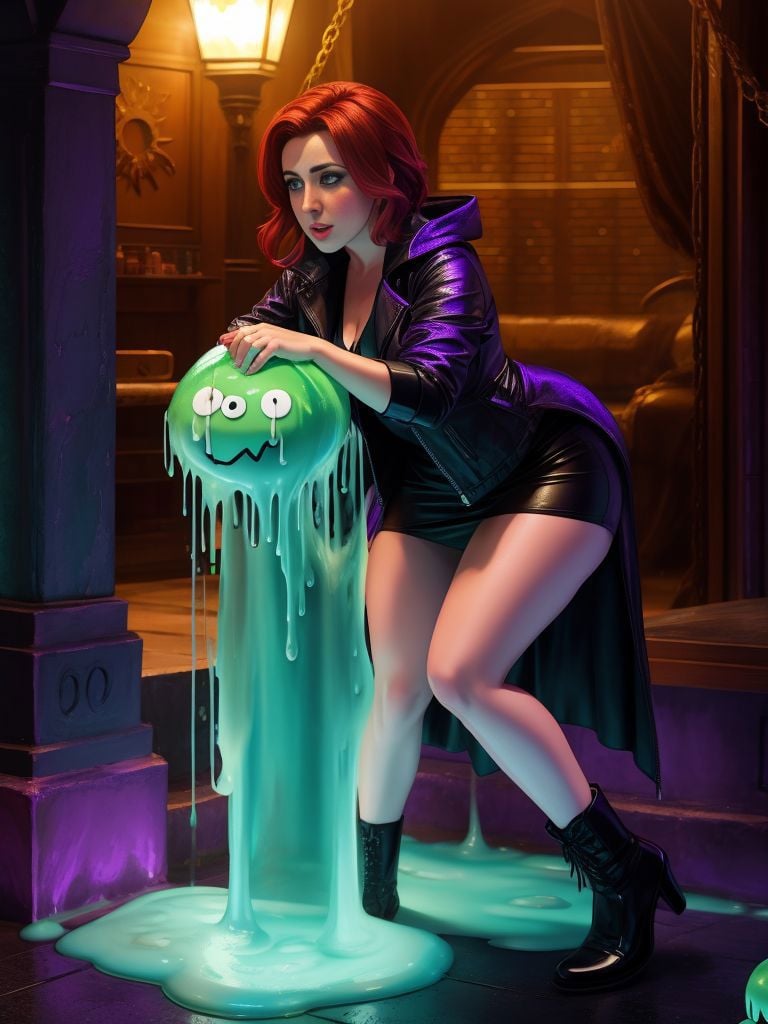 Roxie Reeves battling an evil ghost, cthulhu mythos, slime,