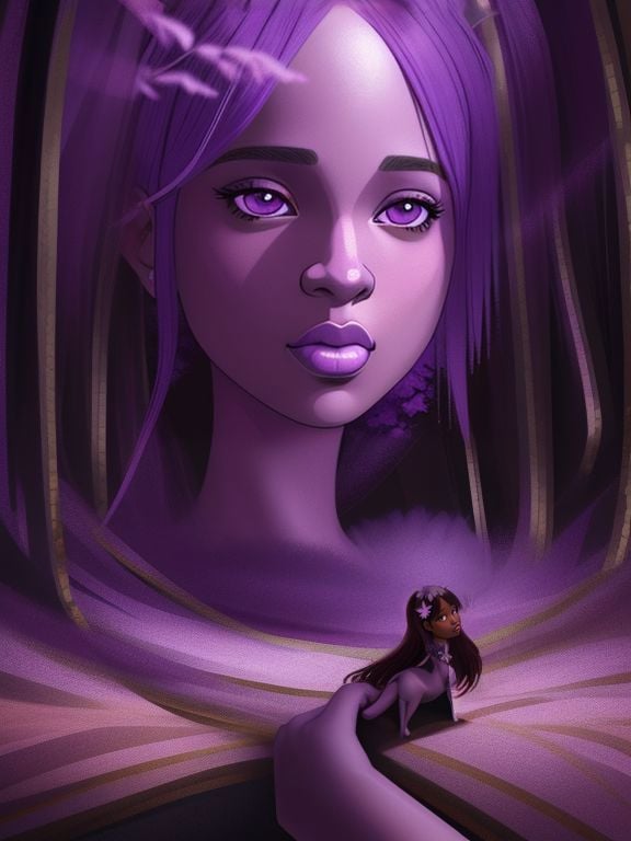 Headshot, Extremely Detailed Digital CG Art, art kogecha-style flat colors by nacholmo Jennifer Hudson a forest full of purple and white trees, fireflies, water, purple theme, white theme, mystical, magical