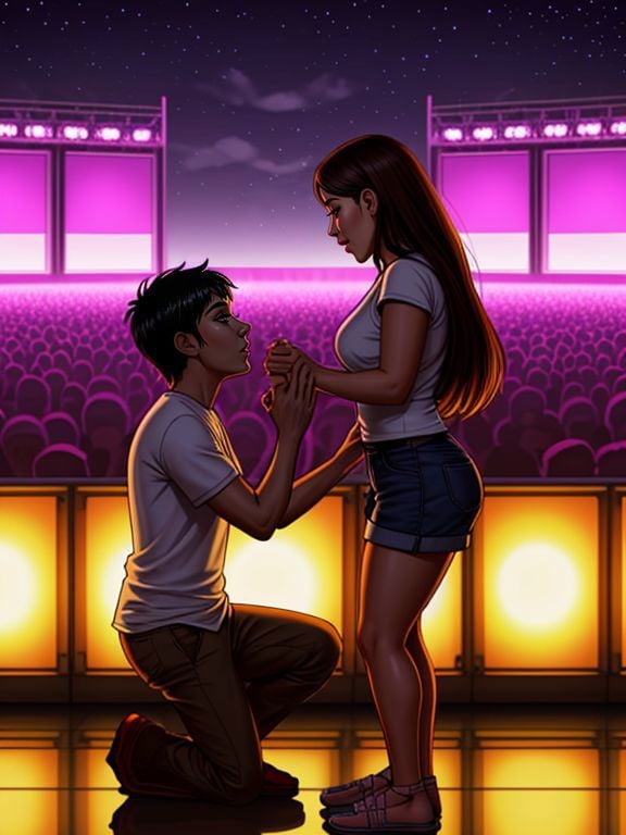 <lora:LCM_LoRA_Weights_SD15:1> a surprise proposal at a music festival