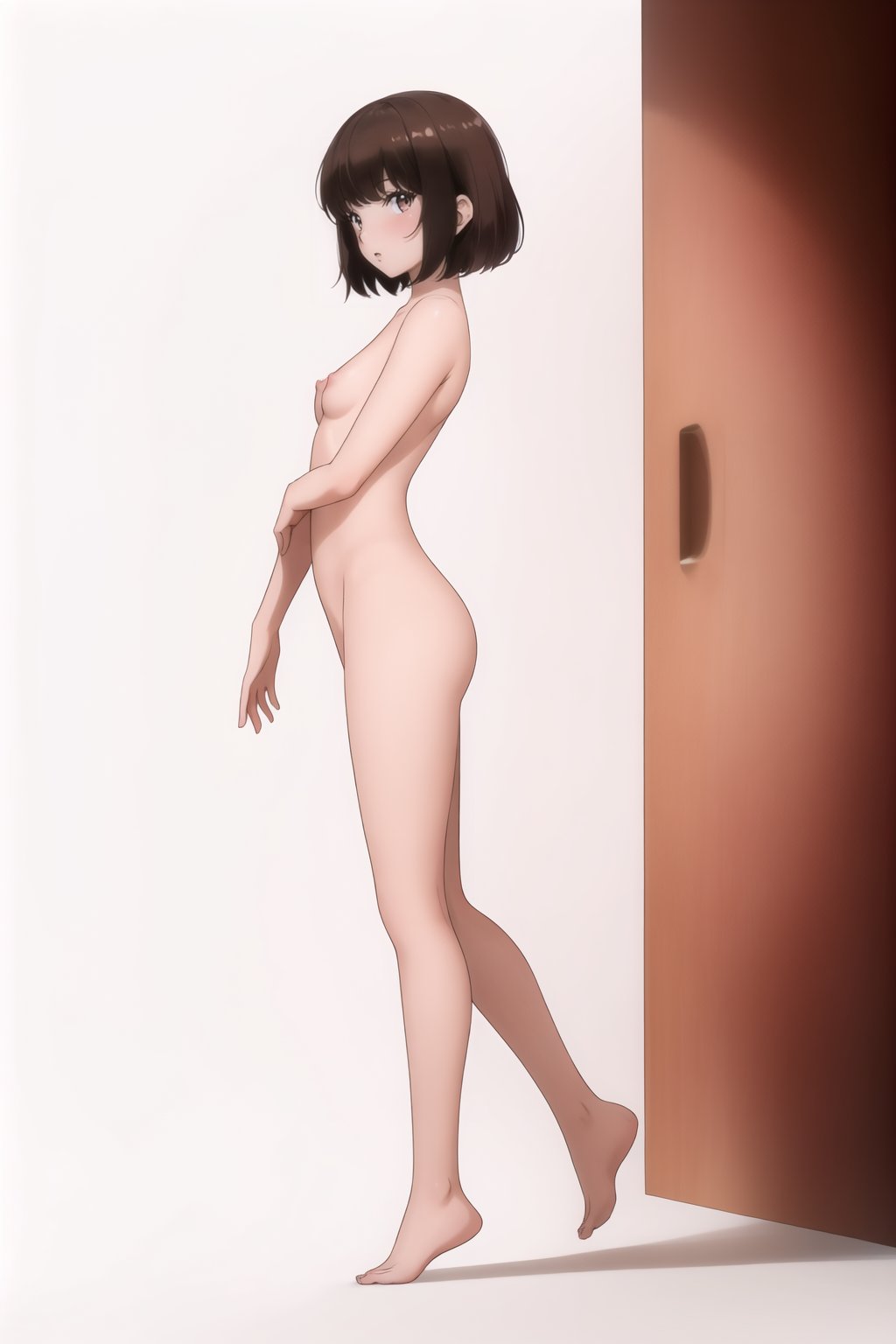 ((masterpiece)), ((high quality)),((1girl))solo,vera 
standing,
full body,

looking at viewer
standing,  ((front view)),((looking at the viewer))
 ((full body)),((nude)),((down arms )),((simple background)),((white background))