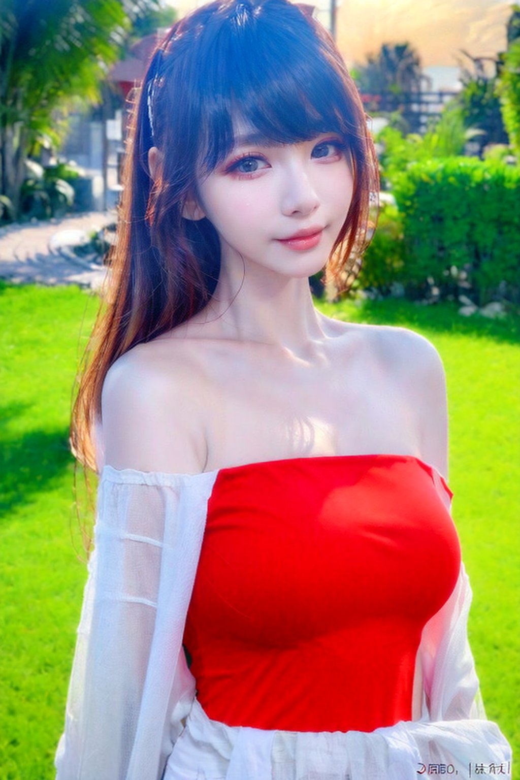 1girl, (Ultra realistic), (highly detailed eyes, highly detailed face), blonde hair, (off shoulder), breasts, upper body, caute smile, frills, (best quality:1.4), Raw photo, (realistic, photo-realistic:1.37), professional photography, cinematic light, depth of fields, twilight, sunset,明禎