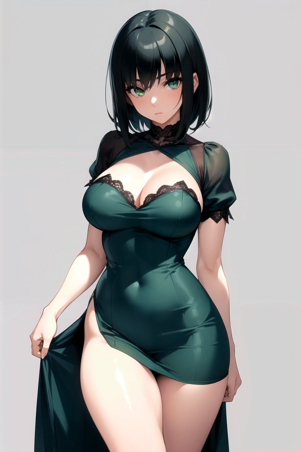 (masterpiece), (best quality),solo, 1girl, detailed face,fubuki,  black hair, green hair,dress, looking at viewer, green eyes,green dress,<lora:Fubuki:0.85>