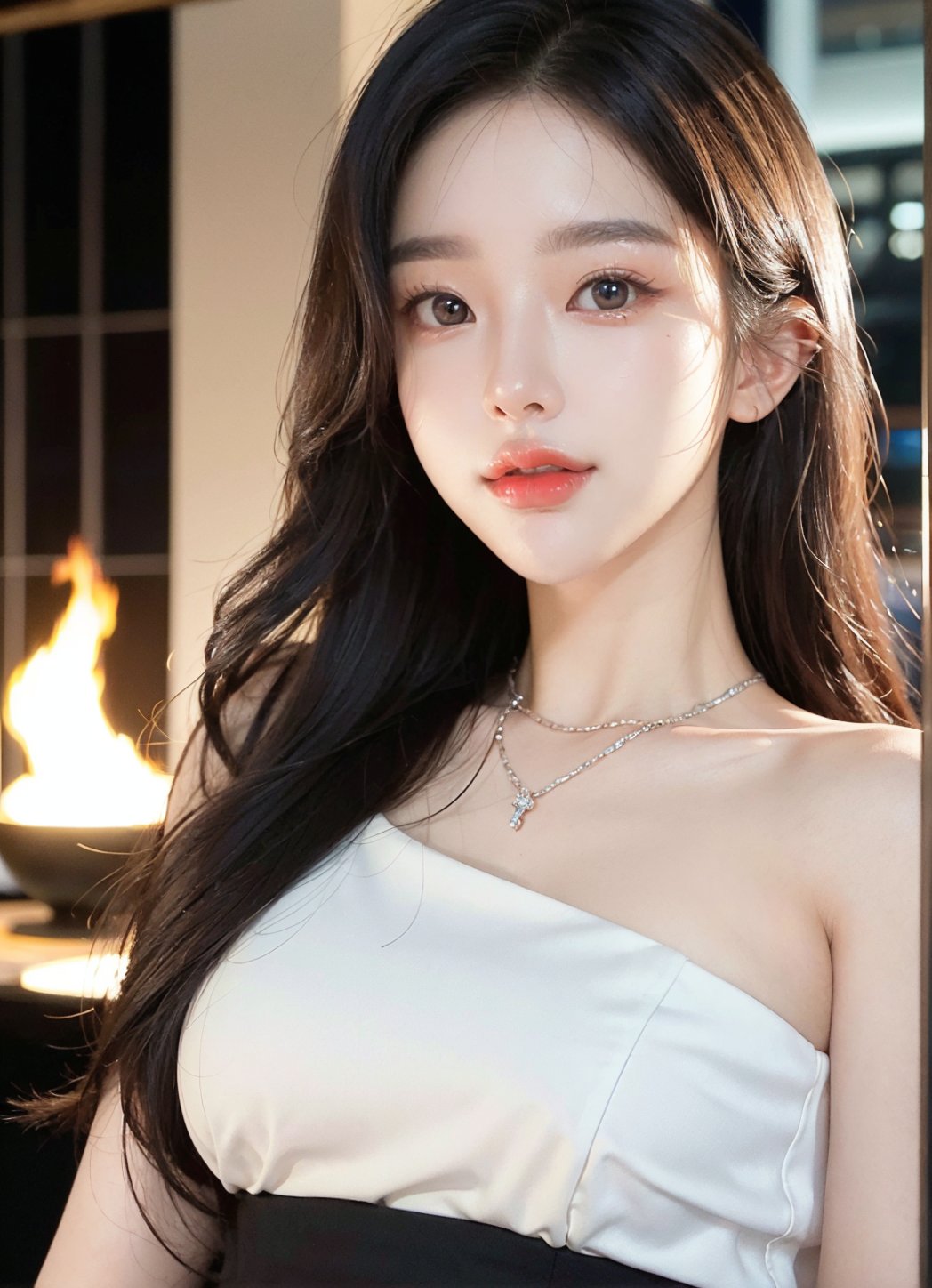 Hayoon, 1 girl, detailed face, a woman with long black hair, smile, outdoor scene, ((smiling)), (night light), led lighting, magnificent light, ((fire works)), close up, portrait, upperbody, RAW, (intricate details:1.3), (best quality:1.3), (masterpiece:1.3), (hyper realistic:1.3), best quality, 1 girl, ultra-detailed, ultra high resolution, very detailed mphysically based rendering, dynamic angle, dynamic pose, wind, 8K UHD, Vivid picture, High definition, intricate details, detailed texture, finely detailed, high detail, extremely detailed cg, High quality shadow, a realistic representation of the face, beautiful detailed, (high detailed skin, skin details), slim waist, beautiful and realistic and detailed hands and fingers:1, best ratio four finger and one thumb, (detailed face, detailed eyes, beautiful face), ((korean beauty, kpop idol, ulzzang, korean celebrity, korean cute, korean actress, korean, a beautiful 18 years old beautiful korean girl)), (high detailed skin, skin details), Detailed beautiful delicate face, Detailed beautiful delicate eyes, a face of perfect proportion, (beautiful and realistic and detailed hands and fingers:1.3), (Big breasts:1.3), (full body shot:1.3), (long legs:1.3), (sparkling eyes:1.3), (sparkling lips:1.3), taken by Canon EOS, SIGMA Art Lens 35mm F1.4, ISO 200 Shutter Speed 2000, Vivid ((korean beauty, kpop idol, ulzzang, korean celebrity, korean cute, korean actress, korean, 인스타 여신:1.3, a beautiful 18 years old beautiful korean girl)), (blue eye), (black long hair), chanel_jewelry, chanel_bag, vancleef_necklace, Nice legs and hot body, see-through, hourglass bodyshape , hayoon , photorealistic, Narin