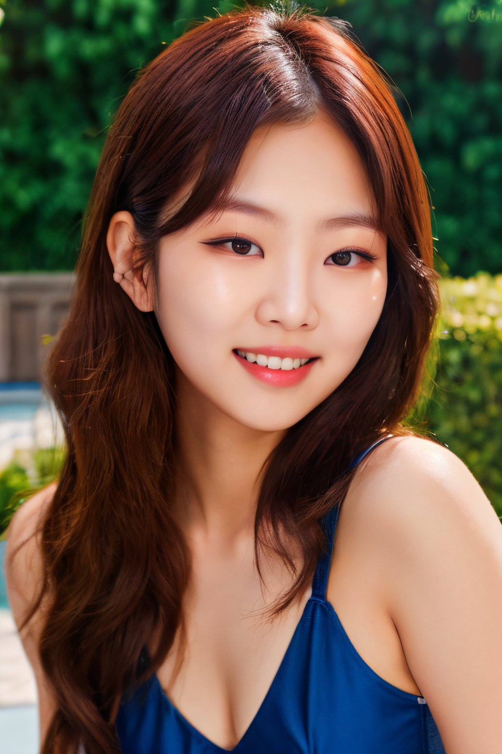 22 year old Korean girl, long hair, swimsuit, light smile, detailed skin, pore, low key,masterpiece, best quality,photorealistic, raw photo,Masterpiece