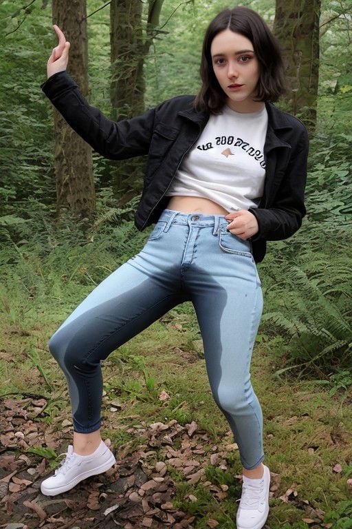 (pp clothes), shy pretty hot girl, cute awkward pose, tight jeans, short dark hair, dark eyes, close to viewer <lora:ppclothesjan19v1:1.2>