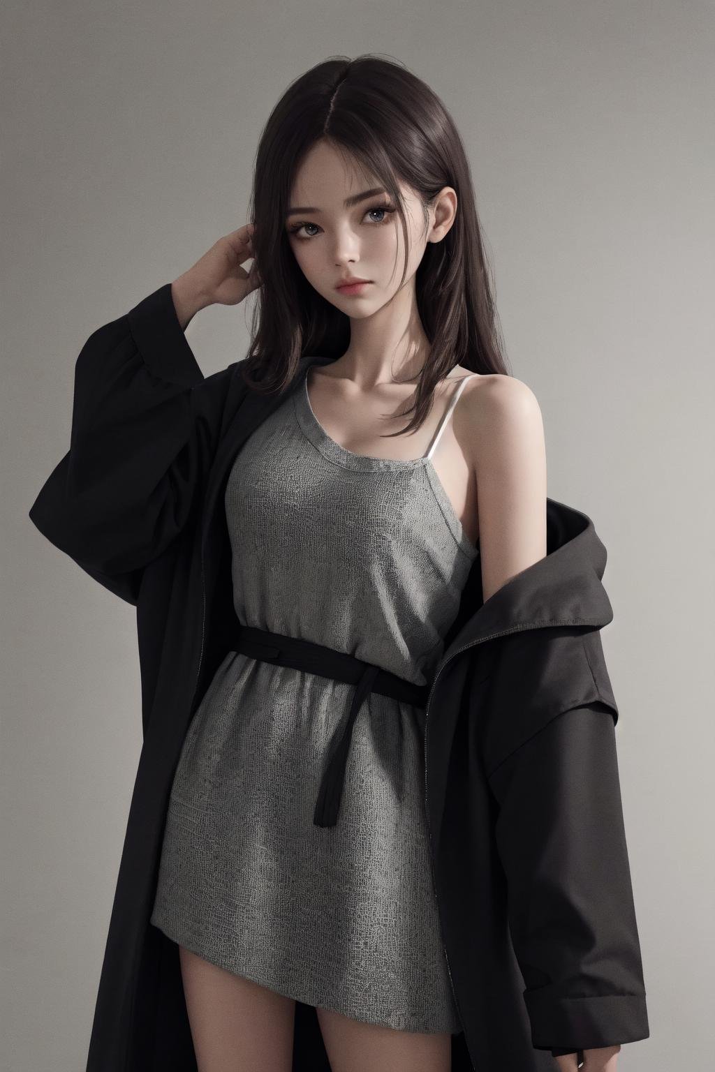 masterpiece, best quality, highres 1girl single bare shoulder coat, spaghetti strap <lora:single_bare_shoulder_24re_d16:1>