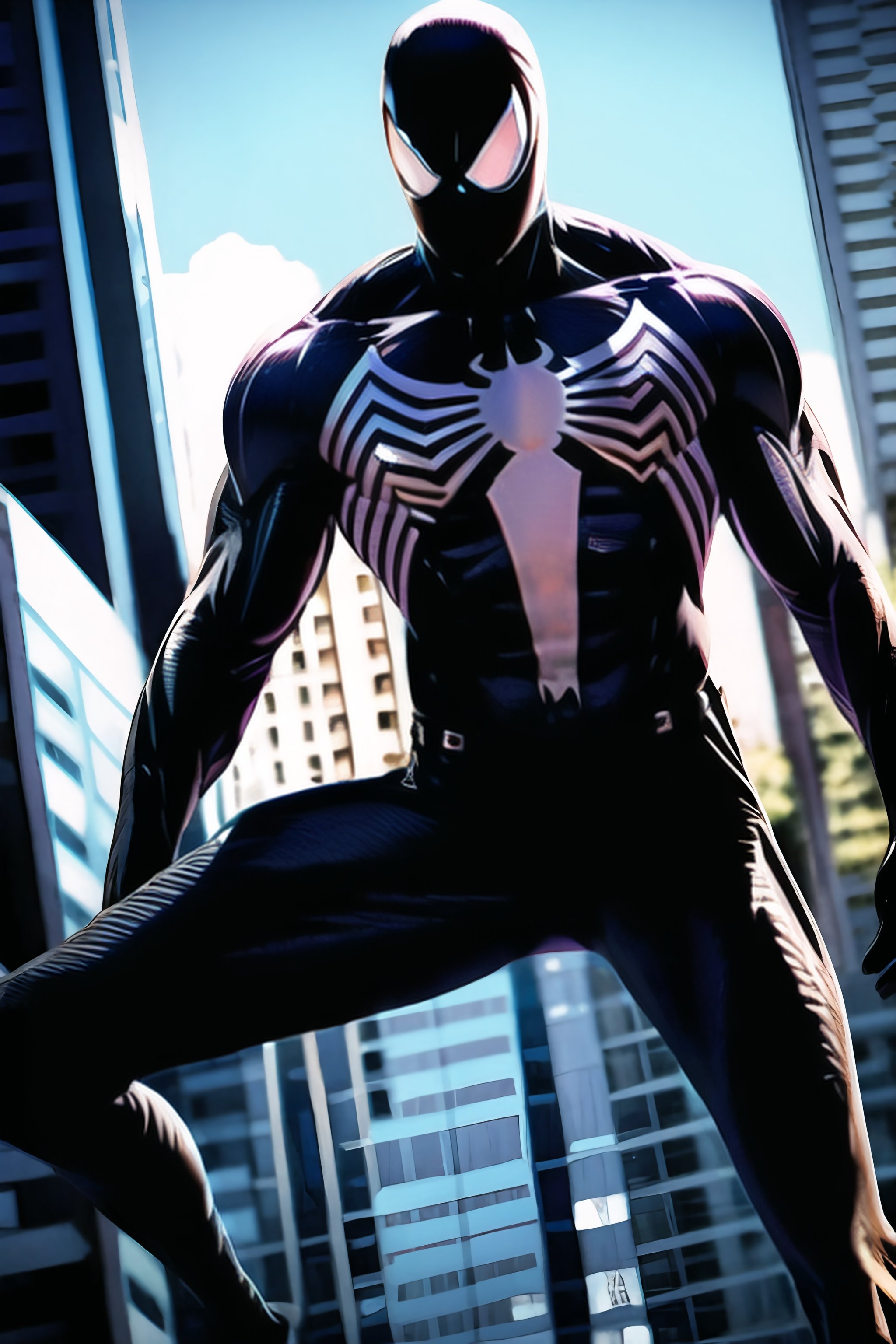 blackspidy, black bodysuit, superhero, mask, 1boy, solo, male focus, 