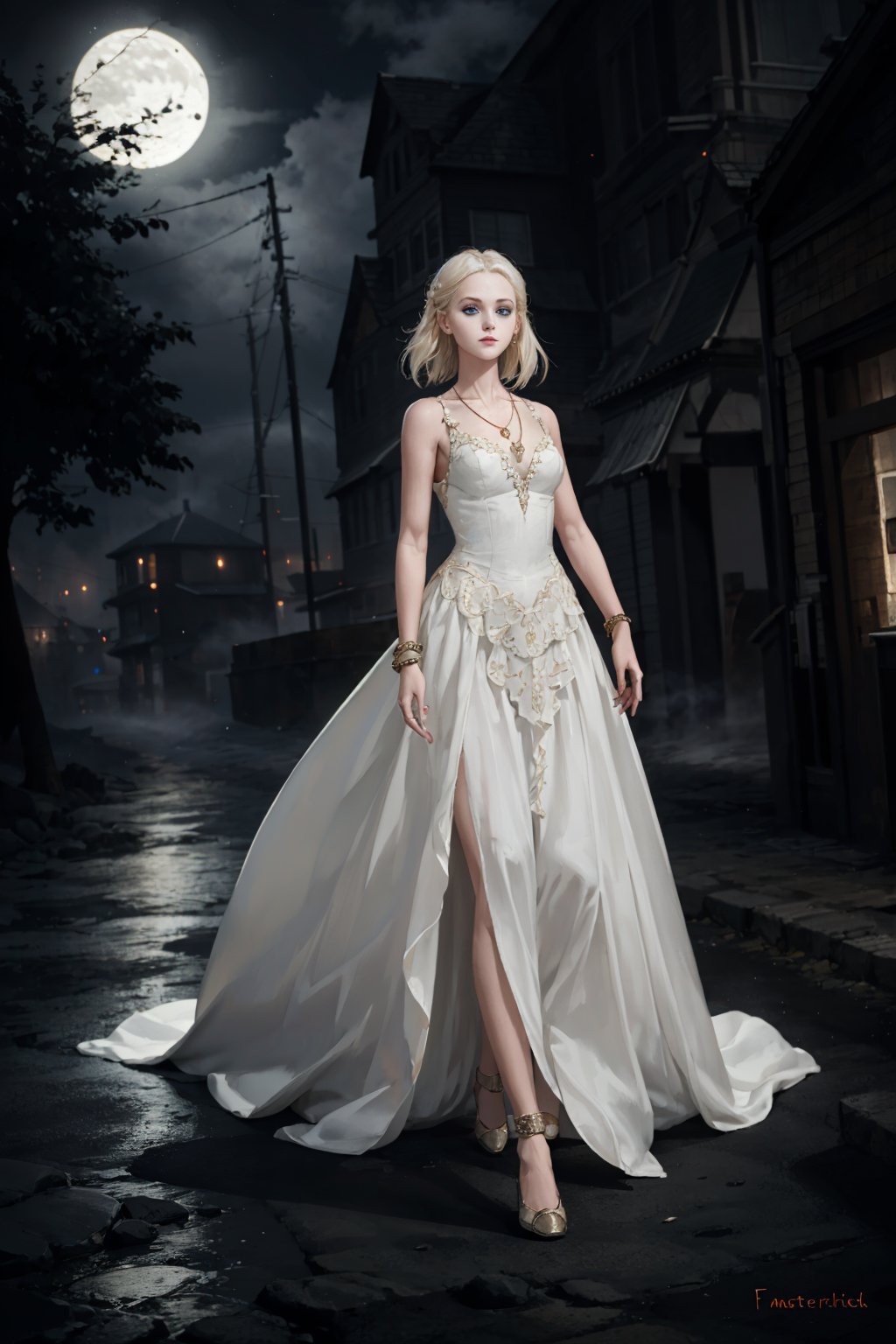 Lius_Lasahido_style_lora_by_niolas,  [(light cinematic,  cinematic:1.20) ::0.25],  (masterwork:1.40),  (1girl,  elegant,  mysterious),  [flowing gown: silk gown: 0.60],  [blonde hair: platinum blonde hair: 0.90],  [green eyes: blue eyes: 0.70],  [radiant smile: enigmatic smile: 0.50],  looking sideways,  poised stance,  (soft lighting:1.30),  [ornate necklace: jeweled necklace: 0.80],  [delicate bracelet: silver bracelet: 0.60] BREAK (moonlit night:1.40),  (city skyline:0.80),  (cobblestone streets:0.90),  (foggy atmosphere:1.20),<lora:EMS-292068-EMS:0.500000>