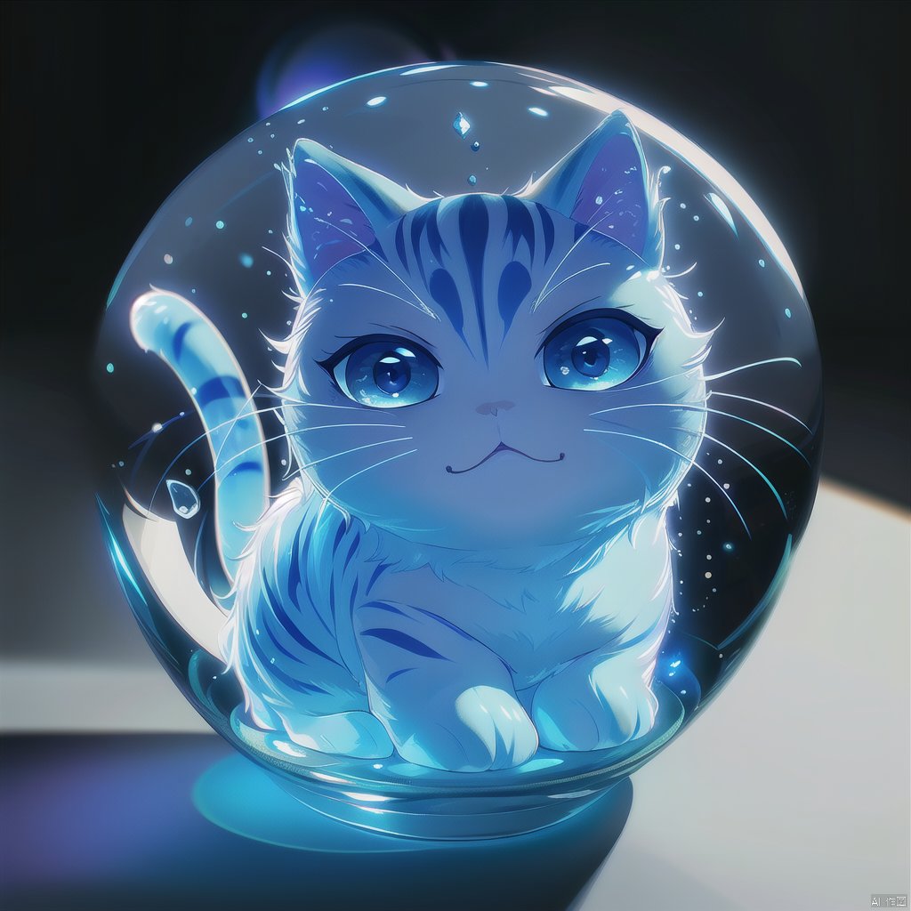 Jelly formed cat（（（masterpiece）））, （（best quality））, （（intricate details））（8k）,果冻形成的猫, Anime