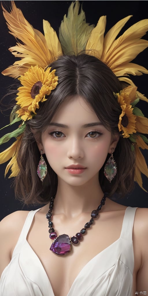  1girl,Han Chinese girls,yellow Hanfu,feathers,floating object,floating weapon,chinese clothes,large breasts,sunflower,jewelry, earrings,lips, makeup, portrait, eyeshadow, realistic, nose,{{best quality}}, {{masterpiece}}, {{ultra-detailed}}, {illustration}, {detailed light}, {an extremely delicate and beautiful}, a girl, {beautiful detailed eyes}, stars in the eyes, messy floating hair, colored inner hair, Starry sky adorns hair, depth of field, large breasts,cleavage,blurry, no humans, traditional media, gem, crystal, still life, Dance,movements, All the Colours of the Rainbow,zj,
simple background, shiny, blurry, no humans, depth of field, black background, gem, crystal, realistic, red gemstone, still life,
