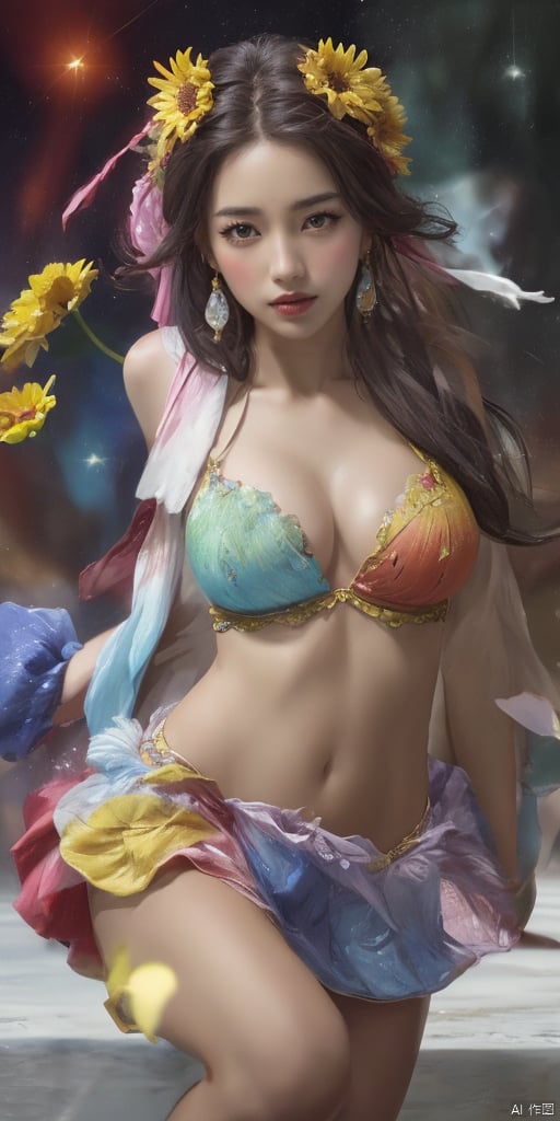  1girl,Han Chinese girls,yellow Hanfu,,full body,feathers,floating object,floating weapon,chinese clothes,large breasts,sunflower,jewelry, earrings,lips, makeup, portrait, eyeshadow, realistic, nose,{{best quality}}, {{masterpiece}}, {{ultra-detailed}}, {illustration}, {detailed light}, {an extremely delicate and beautiful}, a girl, {beautiful detailed eyes}, stars in the eyes, messy floating hair, colored inner hair, Starry sky adorns hair, depth of field, large breasts,cleavage,blurry, no humans, traditional media, gem, crystal, still life, Dance,movements, All the Colours of the Rainbow,zj,
simple background, shiny, blurry, no humans, depth of field, black background, gem, crystal, realistic, red gemstone, still life,
