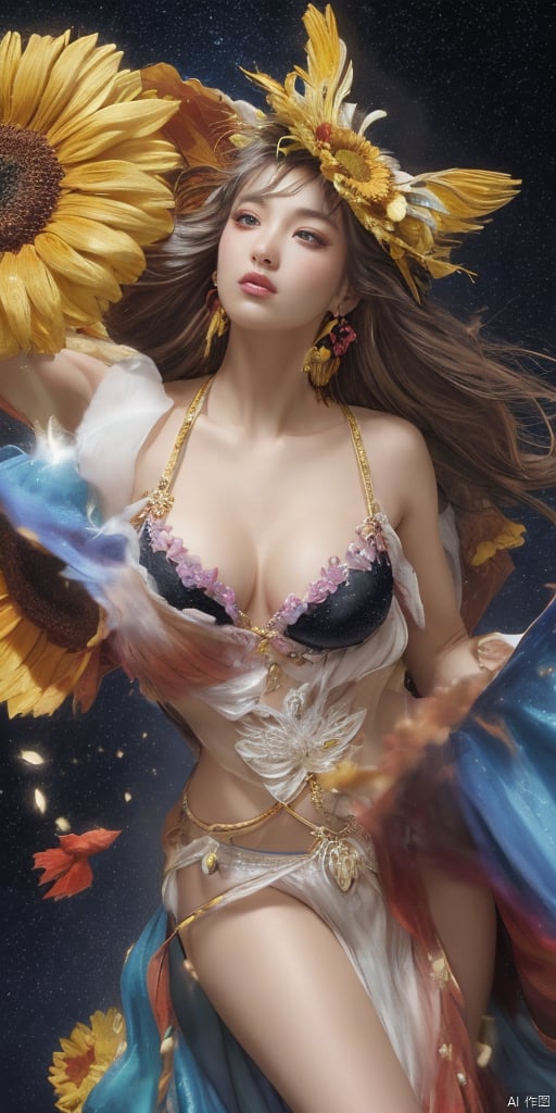  1girl,Han Chinese girls,yellow Hanfu,,full body,feathers,floating object,floating weapon,chinese clothes,large breasts,sunflower,jewelry, earrings,lips, makeup, portrait, eyeshadow, realistic, nose,{{best quality}}, {{masterpiece}}, {{ultra-detailed}}, {illustration}, {detailed light}, {an extremely delicate and beautiful}, a girl, {beautiful detailed eyes}, stars in the eyes, messy floating hair, colored inner hair, Starry sky adorns hair, depth of field, large breasts,cleavage,blurry, no humans, traditional media, gem, crystal, still life, Dance,movements, All the Colours of the Rainbow,zj,
simple background, shiny, blurry, no humans, depth of field, black background, gem, crystal, realistic, red gemstone, still life,
