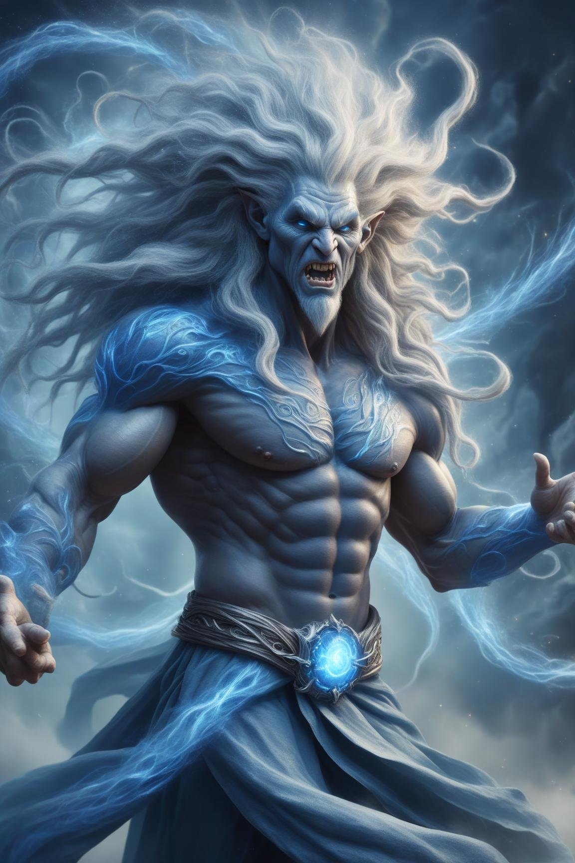 awesome quality, dynamic,upper body,male mystic  Conjuring enchant shaped like Tendrils of blue hydrodynamic troll and healing magic  <lora:ClearHand-V2><lora:DonMM1xXL-v1.1:.6>,