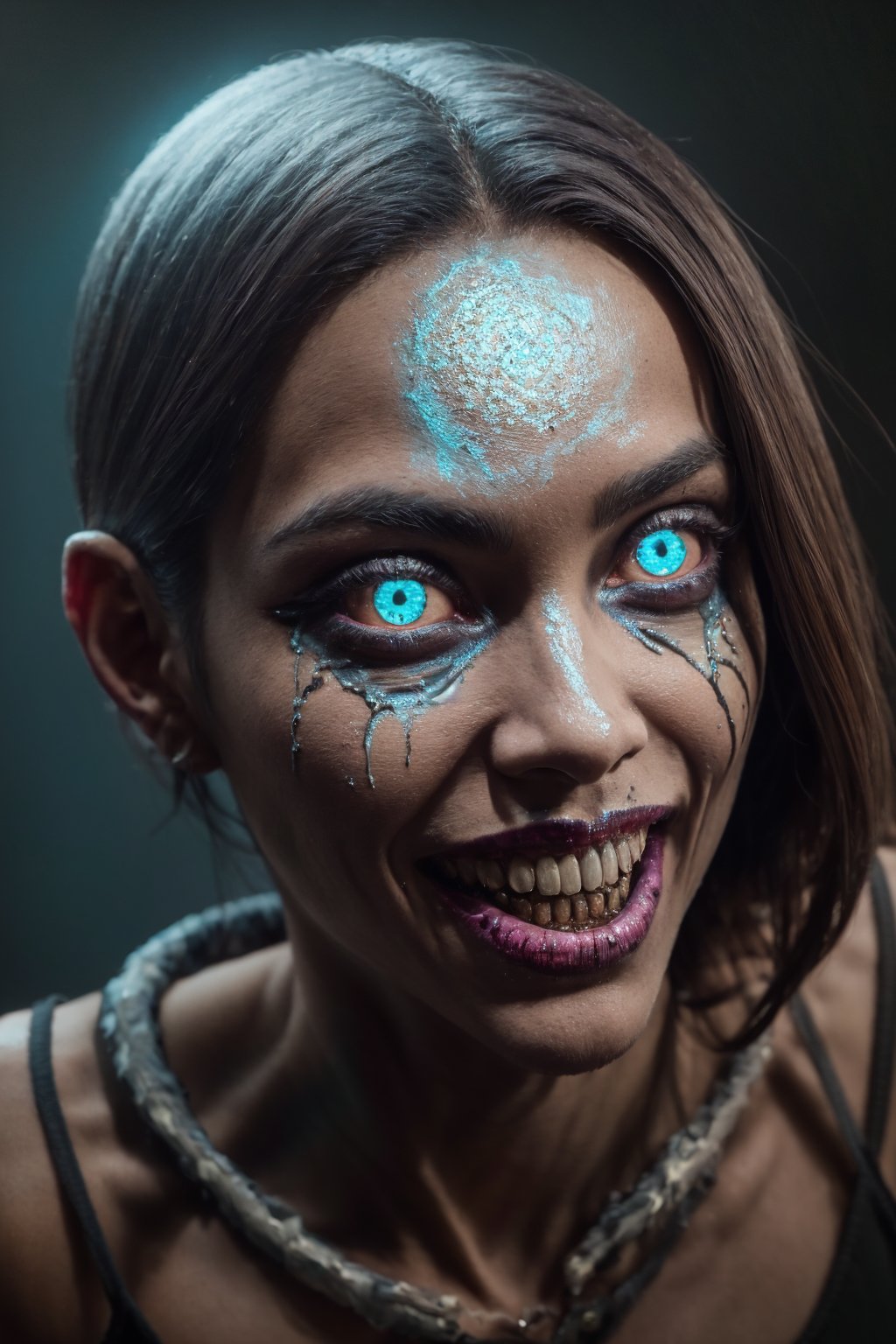 best quality,  8k,  ultra-detailed,  realistic:1.37,  vibrant colors,  vivid shading,  breathtaking portrait of an alien shapeshifter entity,  mesmerizing eyes,  intricate facial details,  otherworldly skin texture,  insane smile,  unnerving and intricate complexity,  surreal horror atmosphere,  dark shadows,  inverted neon rainbow drip paint,  ethereal glow,  hypnotic energy,  transcendent beauty,  mystical aura,  octane render,,Realism,photorealistic