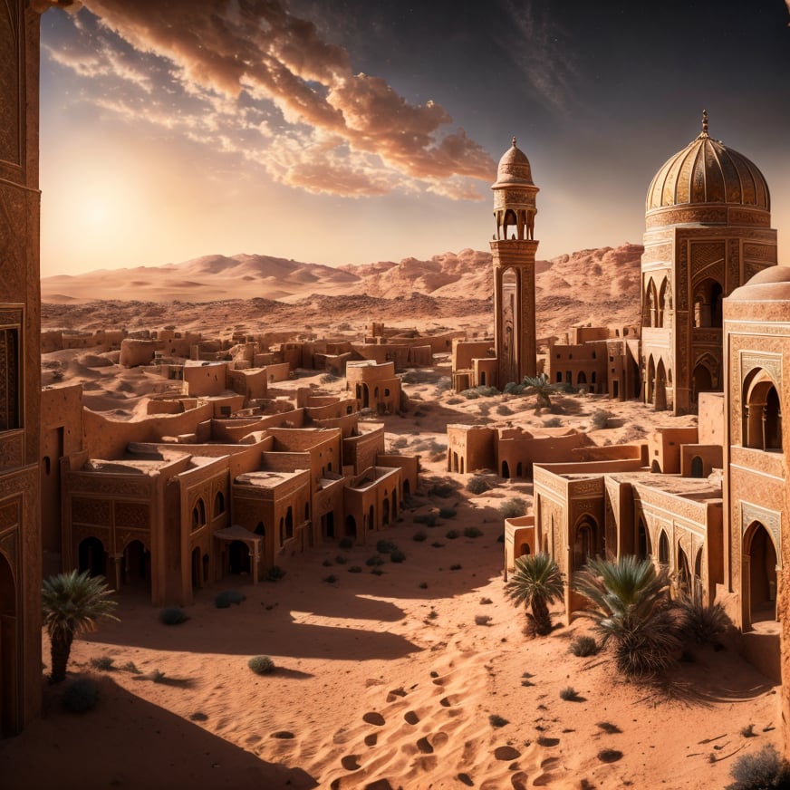 (masterpiece:1.2), (best quality,:1.2), 8k, HDR, ultra detailed, ((photorealistic)), professional light, cinematic lighting, fashion photography, ambient lighting, <lora:detail_slider_v4:2.5>, ArTo, a city in the desert, people, <lora:ArabianTown-10:0.8>, epiCPhoto