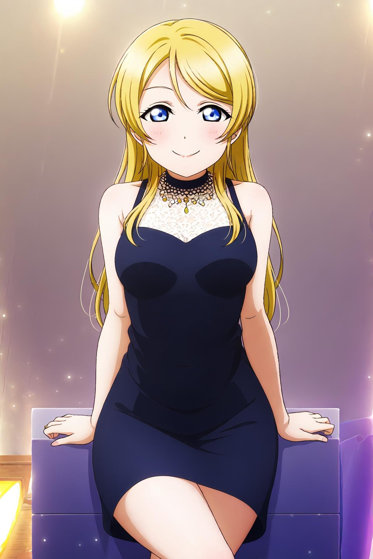 masterpiece, high quality, defined pupil, looking at viewer, rounded pupil, defined iris, (soft iris:1.2),1girl, sitting, crossed legs,naughty smile, frown, teeth,(black cocktail dress:1.2), (slim dress:1.2),simple background,(slightly_big_breasts:1.3),  perfect_breasts, sexy_body,  medium_hair,  thighs,ADDBASEmasterpiece, high quality, defined pupil, looking at viewer, rounded pupil, defined iris, (soft iris:1.2),1girl, sitting, crossed legs,naughty smile, frown, teeth,(black cocktail dress:1.2), (slim dress:1.2),simple background,(slightly_big_breasts:1.3),  perfect_breasts, sexy_body,  medium_hair,  thighs, <lora:id_eli_ayase:1>