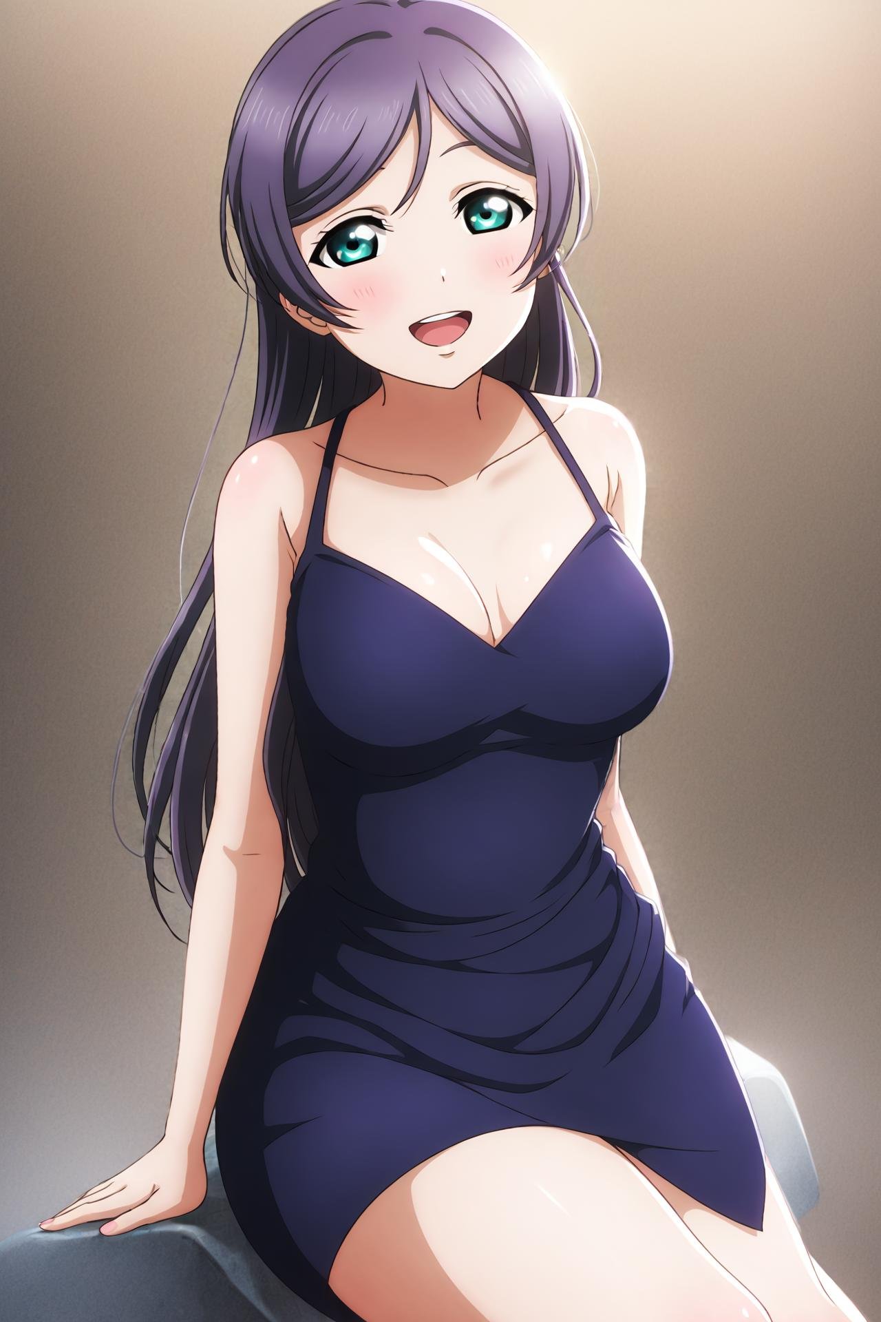 masterpiece, high quality, defined pupil, looking at viewer, rounded pupil, defined iris, (soft iris:1.2),1girl, sitting,happy, smile, open mouth,(black cocktail dress:1.2), (slim dress:1.2), skirt,simple background,(slightly_big_breasts:1.3),  perfect_breasts, sexy_body, long hair, thighs,ADDBASEmasterpiece, high quality, defined pupil, looking at viewer, rounded pupil, defined iris, (soft iris:1.2),1girl, sitting,happy, smile, open mouth,(black cocktail dress:1.2), (slim dress:1.2), skirt,simple background,(slightly_big_breasts:1.3),  perfect_breasts, sexy_body, long hair, thighs,<lora:id_nozomi_tojo:1>