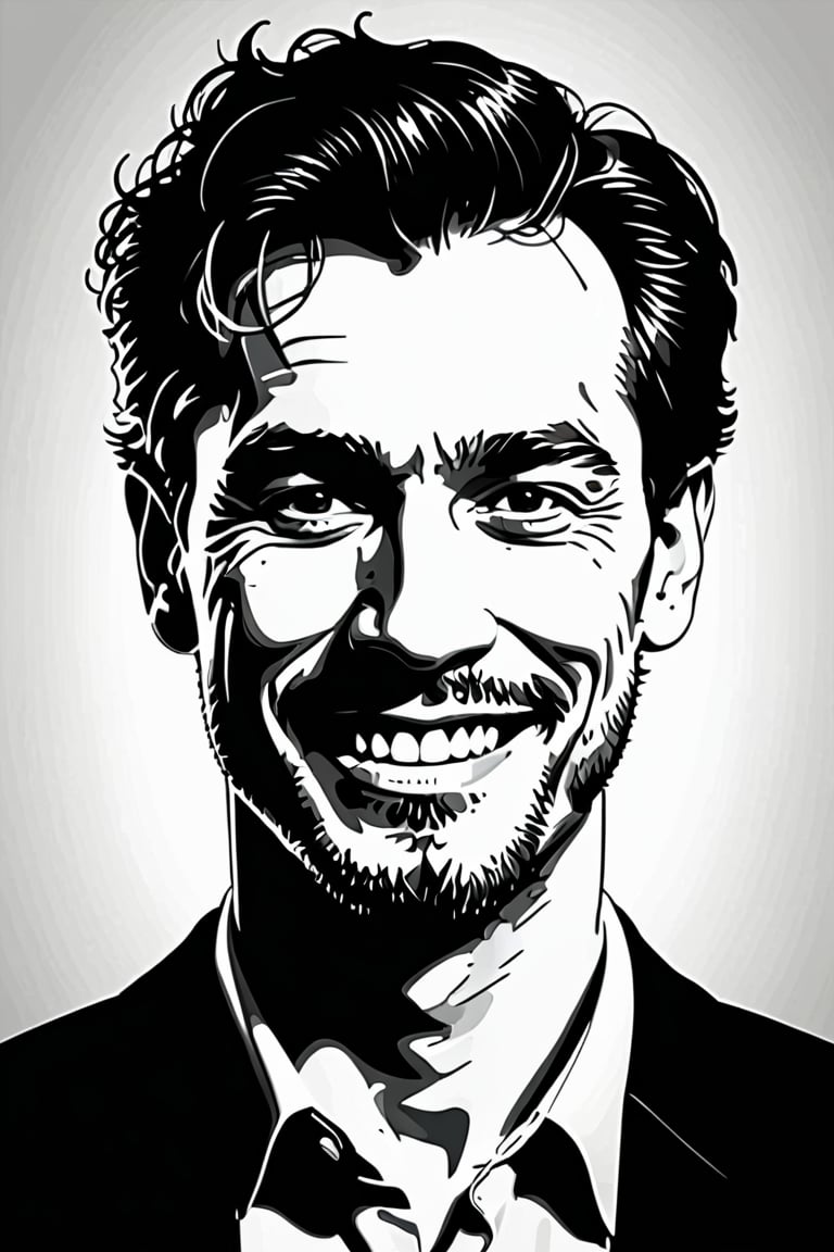  Silhouette drawing of a smile man from the front, centered,intricate details,high resolution,4k, illustration style,Leonardo Style,,dewong,wong-terminator,CEO