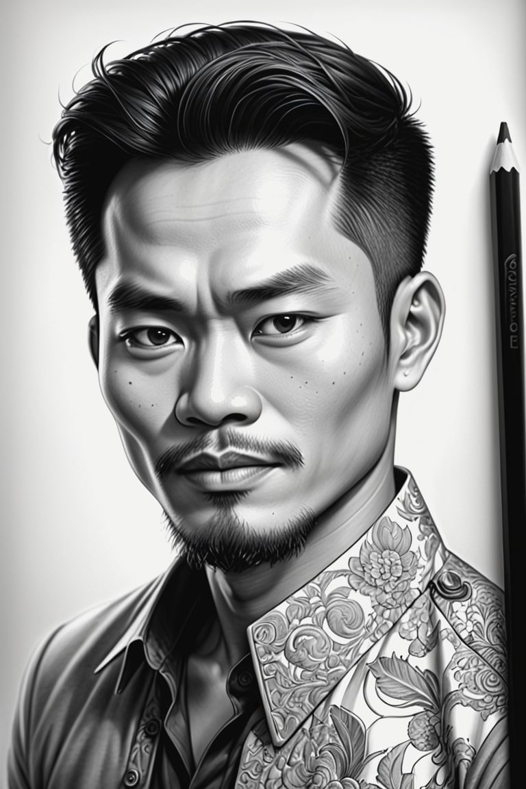 Indonesian comics 30 years old man,character sketch,pencil）,intricately details,finely detailled,Hyper-detailing,Caricature,Wong-Tigo,dewong
