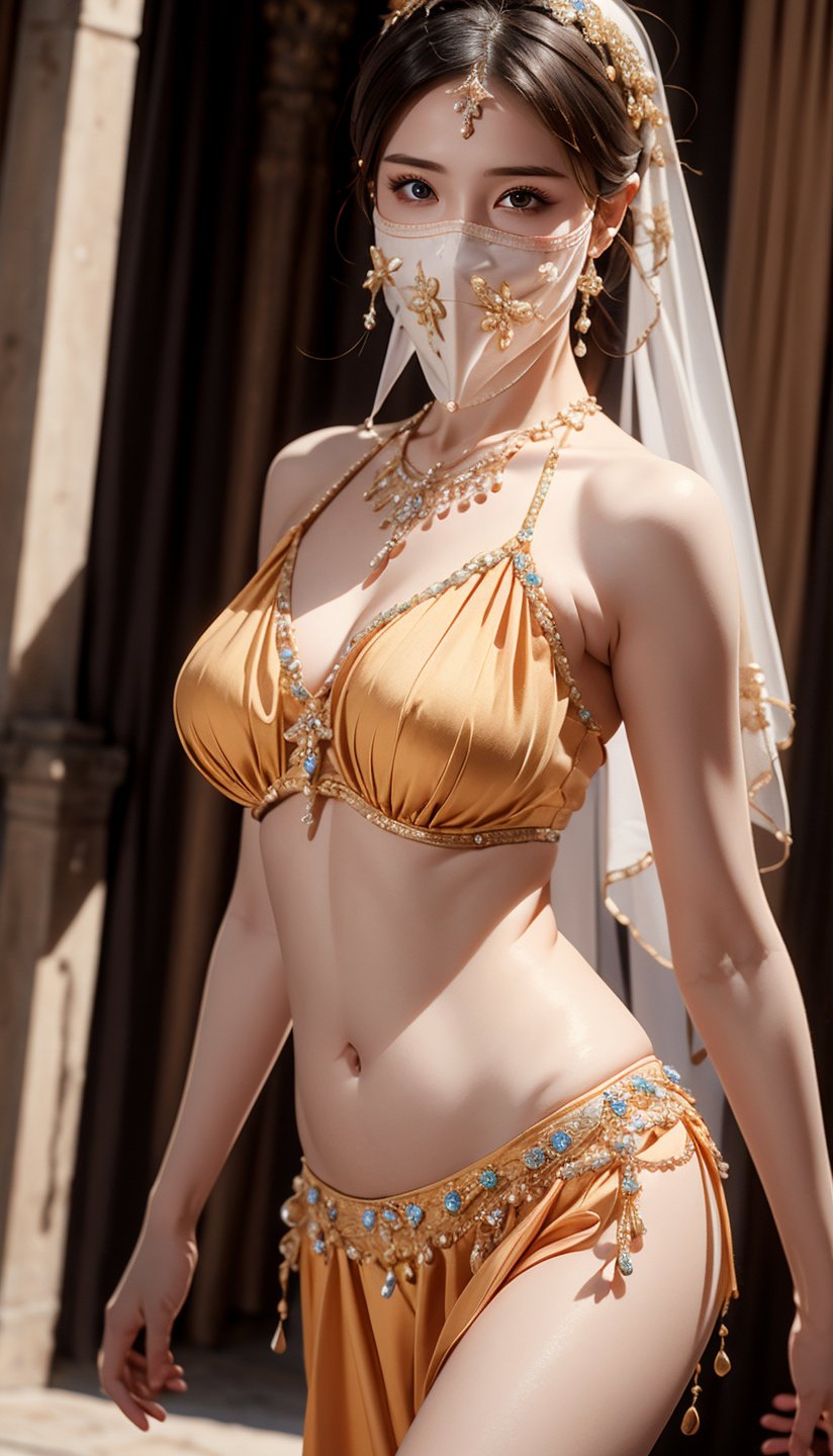 (best quality, masterpiece:1.2),ultra detailed,(photo realistic:1.4),1girl,face_veil,belly_dancer