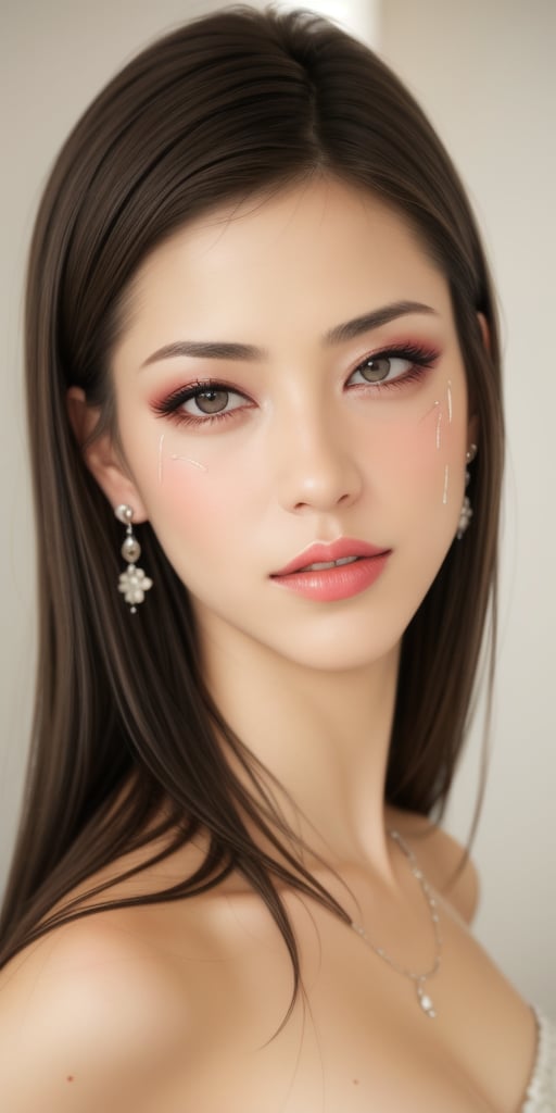 (masterpiece, best quality, photorealistic), 1girl, light brown hair, brown eyes, detailed skin, pore, lovely expression, close mouth, upper body, beauty model, White background, Detailedface, Realism, Epic ,Female, Portrait, Raw photo, Photography, Photorealism,Skin care,touching her clean face with fresh Healthy Skin, Beauty Cosmetics and Facial (masterpiece:1.5) (photorealistic:1.1) (bokeh) (best quality) (detailed skin texture pores hairs:1.1) (intricate) (8k) (HDR) (wallpaper) (cinematic lighting) (sharp focus), (eyeliner), (painted lips:1.2), (earrings),asian girl(masterpiece:1.5) (photorealistic:1.1) (bokeh) (best quality) (detailed skin texture pores hairs:1.1) (intricate) (8k) (HDR) (wallpaper) (cinematic lighting) (sharp focus), (eyeliner), (painted lips:1.2), (earrings),asian girl,Young beauty spirit ,realistic,Ava,Exquisite face,beautiful edgArg_woman,Makeup,alluring_lolita_girl,#1 girl,#black hair,<lora:EMS-3262-EMS:0.800000>,<lora:EMS-59101-EMS:0.300000>,<lora:EMS-295184-EMS:0.600000>,<lora:EMS-179-EMS:0.300000>