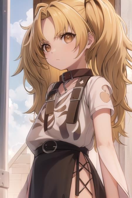 yuzukikatagiri, <lora:yuzuki katagiri s1-lora-nochekaiser:1>,yuzuki katagiri, long hair, bangs, blonde hair, twintails, (brown eyes:1.5), (parted bangs:1.5),BREAK skirt, shirt, thighhighs, white shirt, short sleeves, black skirt, collar, single thighhigh, argyle,BREAK outdoors,BREAK looking at viewer, (cowboy shot:1.5),BREAK <lyco:GoodHands-beta2:1>, (masterpiece:1.2), best quality, high resolution, unity 8k wallpaper, (illustration:0.8), (beautiful detailed eyes:1.6), extremely detailed face, perfect lighting, extremely detailed CG, (perfect hands, perfect anatomy),