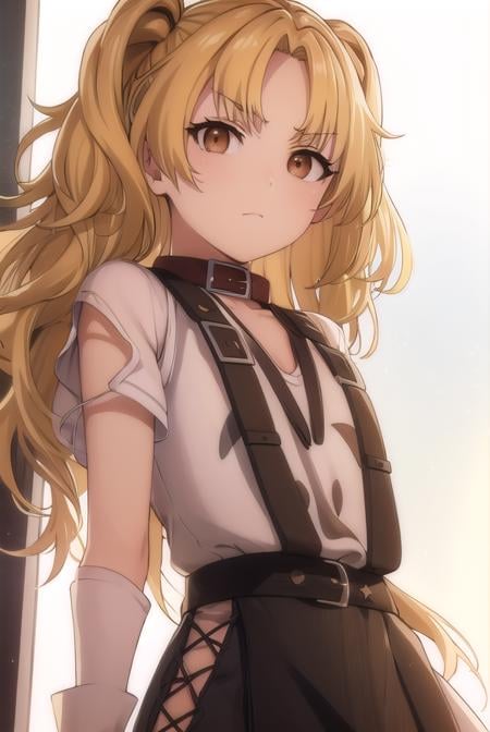 yuzukikatagiri, <lora:yuzuki katagiri s1-lora-nochekaiser:1>,yuzuki katagiri, long hair, bangs, blonde hair, twintails, (brown eyes:1.5), (parted bangs:1.5),BREAK skirt, shirt, thighhighs, white shirt, short sleeves, black skirt, collar, single thighhigh, argyle,BREAK outdoors,BREAK looking at viewer, (cowboy shot:1.5),BREAK <lyco:GoodHands-beta2:1>, (masterpiece:1.2), best quality, high resolution, unity 8k wallpaper, (illustration:0.8), (beautiful detailed eyes:1.6), extremely detailed face, perfect lighting, extremely detailed CG, (perfect hands, perfect anatomy),