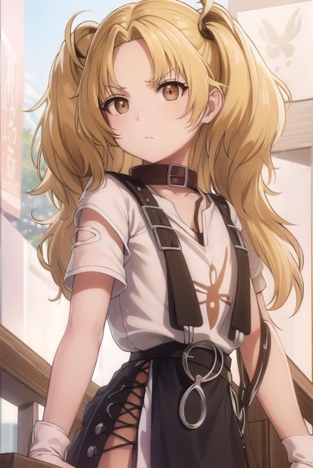 yuzukikatagiri, <lora:yuzuki katagiri s1-lora-nochekaiser:1>,yuzuki katagiri, long hair, bangs, blonde hair, twintails, (brown eyes:1.5), (parted bangs:1.5),BREAK skirt, shirt, thighhighs, white shirt, short sleeves, black skirt, collar, single thighhigh, argyle,BREAK outdoors,BREAK looking at viewer, (cowboy shot:1.5),BREAK <lyco:GoodHands-beta2:1>, (masterpiece:1.2), best quality, high resolution, unity 8k wallpaper, (illustration:0.8), (beautiful detailed eyes:1.6), extremely detailed face, perfect lighting, extremely detailed CG, (perfect hands, perfect anatomy),